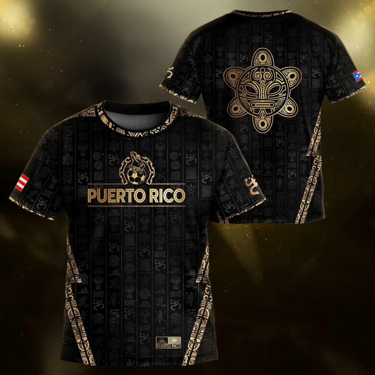 Puerto Rico Kids Youth Black Gold Taino Sun National Heritage Boricua Pride Soccer Jersey
