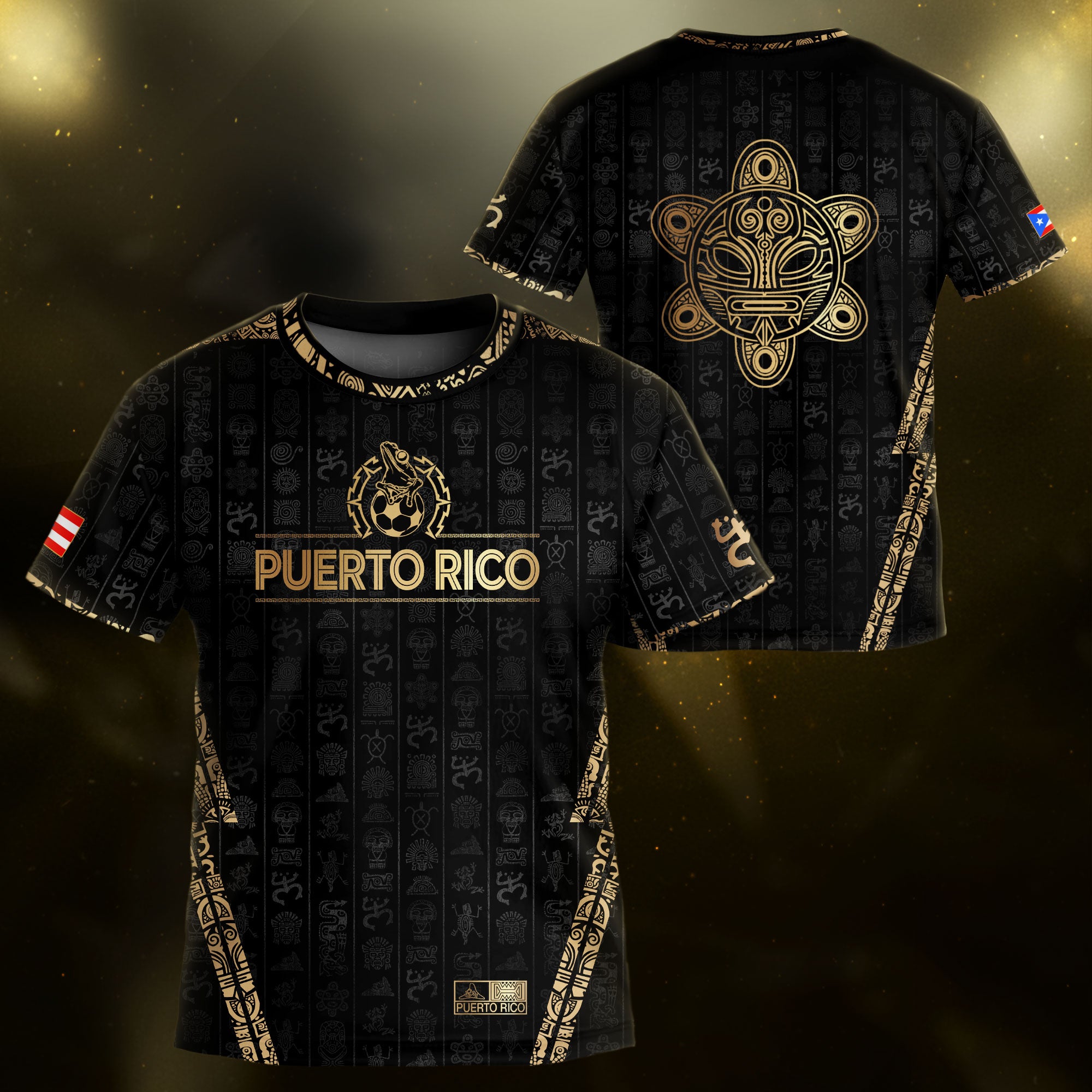 Puerto Rico Kids Youth Black Gold Taino Sun National Heritage Boricua Pride Soccer Jersey