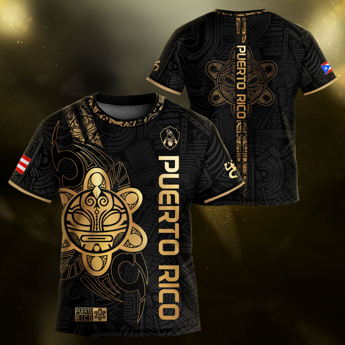 Puerto Rico Kids Youth Black Gold Side Taino Sun National Heritage Boricua Pride Soccer Jersey