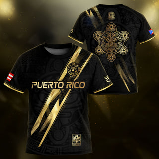 Kids Puerto Rico Soccer Jersey, Black Gold Lightning Graphic Taino for Boy and Girl, Youth Soccer Jersey, Puerto Rico Kids Soccer Jersey, Northryn Co.
