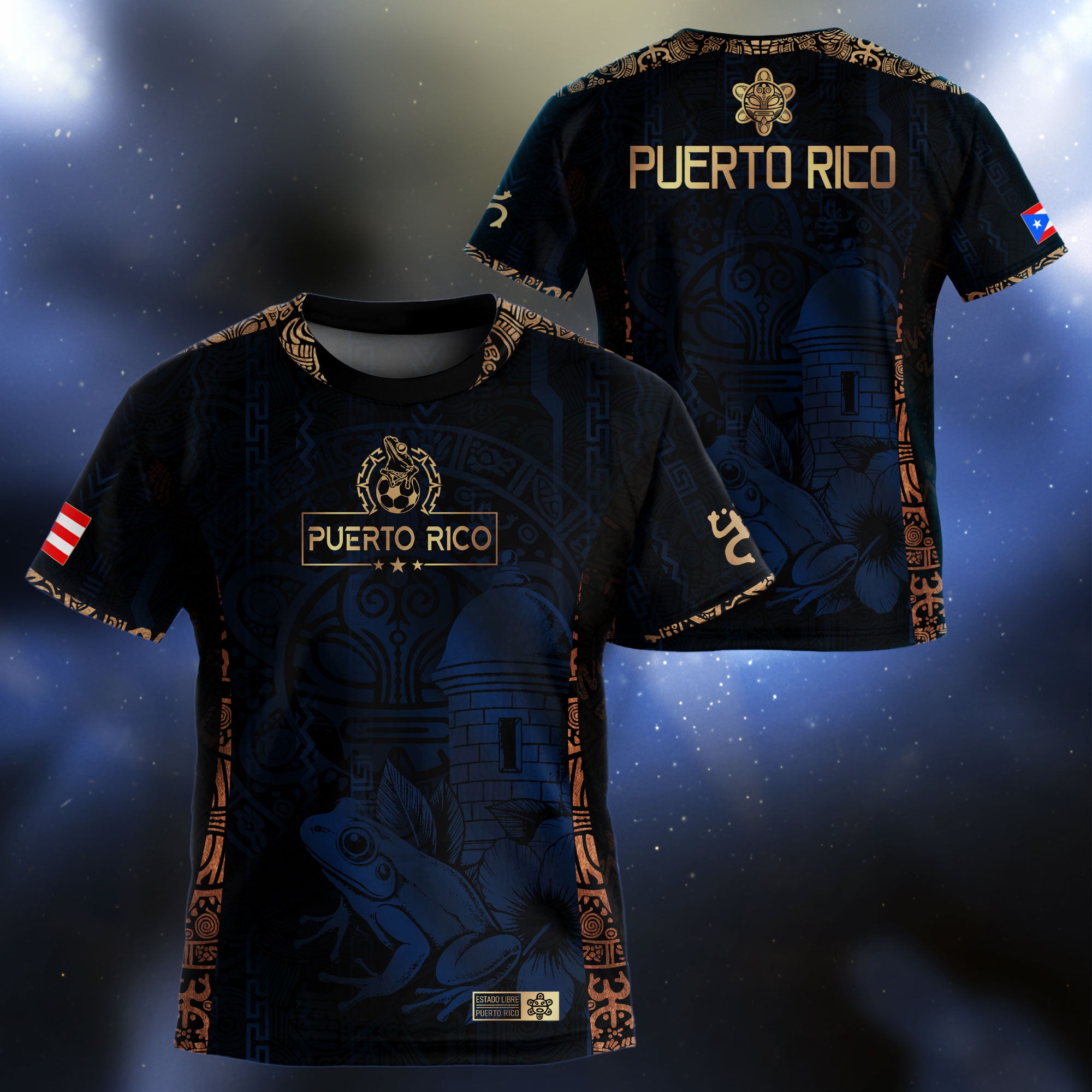 Puerto Rico Kids Youth Navy Gold Taino Sun National Heritage Floral Boricua Pride Soccer Jersey