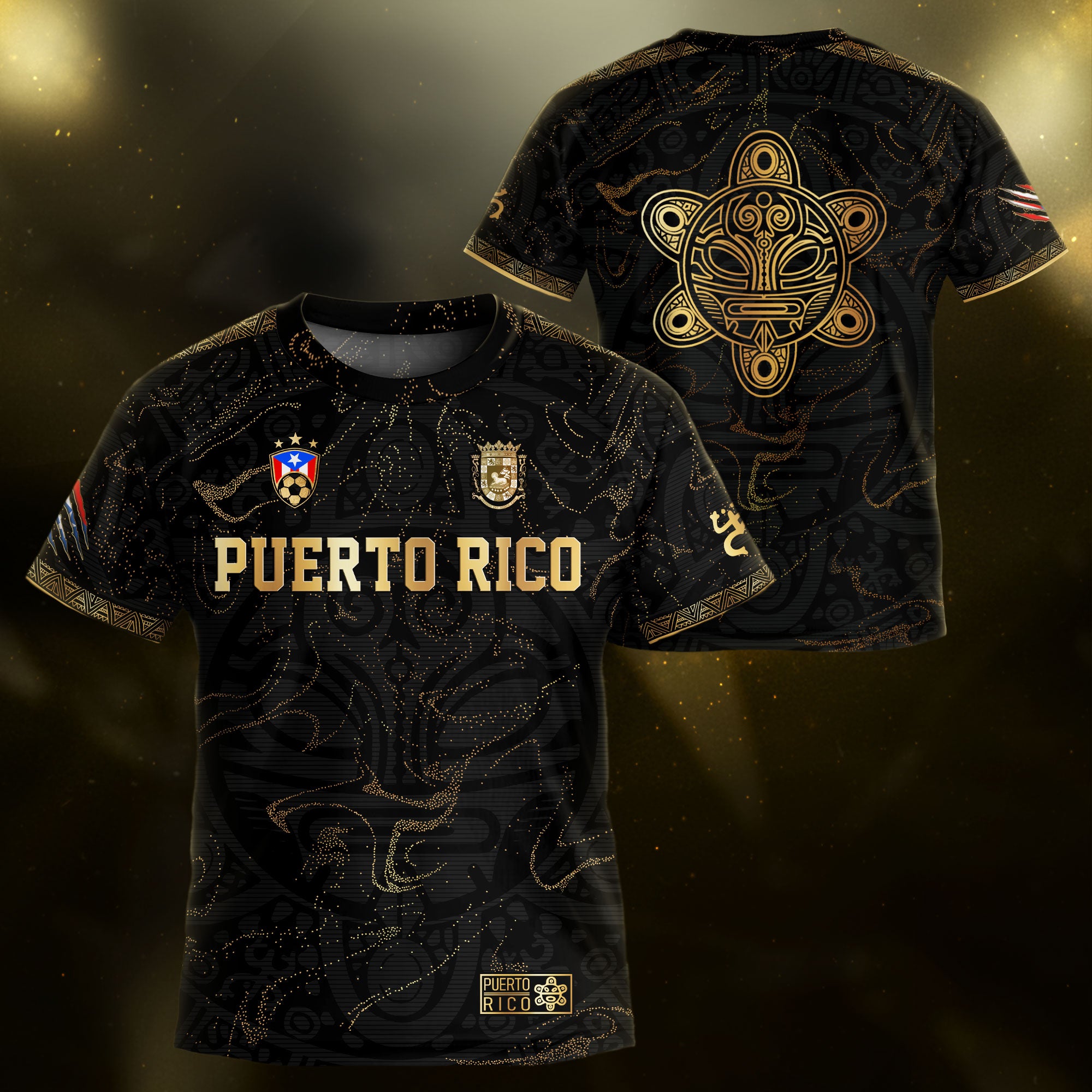 Puerto Rico Kids Youth Black Gold Abstract Taino Sun National Heritage Boricua Soccer Jersey