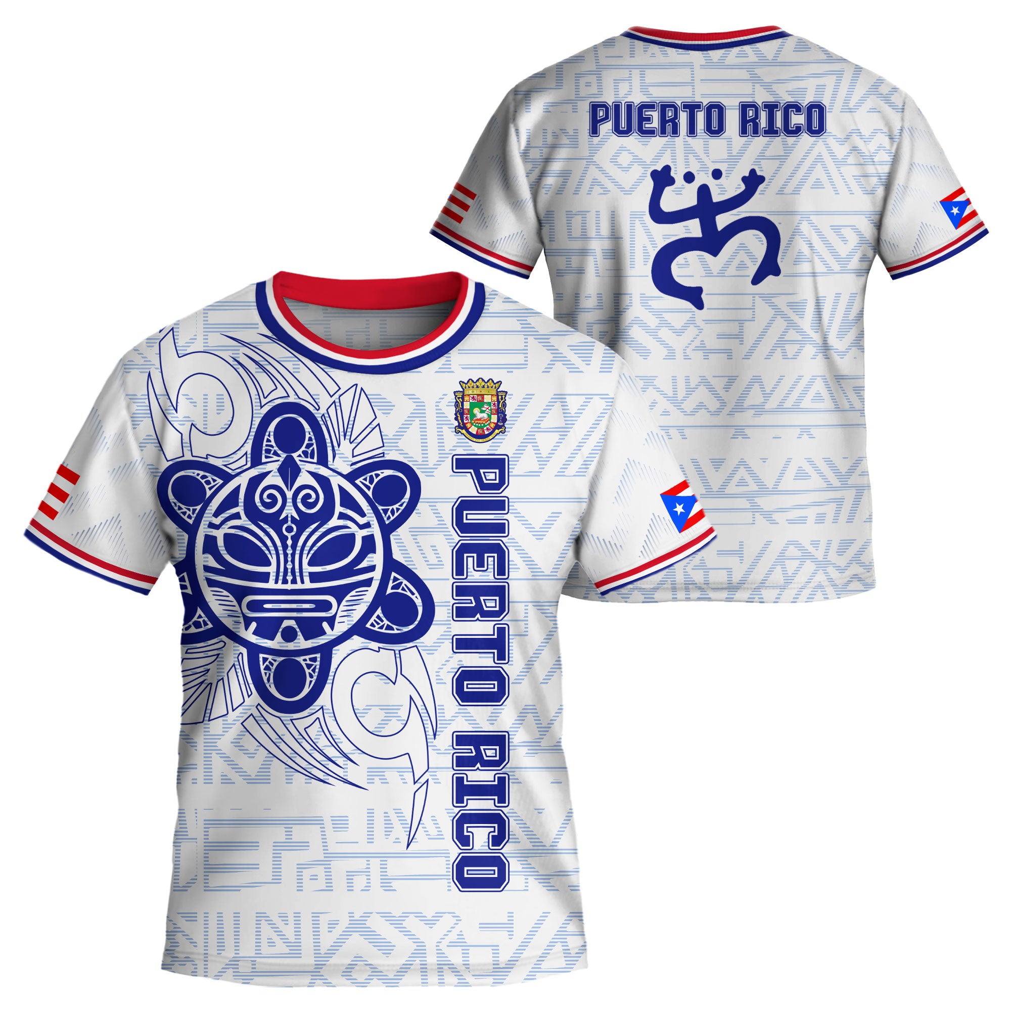 Camiseta de fútbol juvenil blanca y azul de la tribu boricua del sol taíno de Puerto Rico para niños