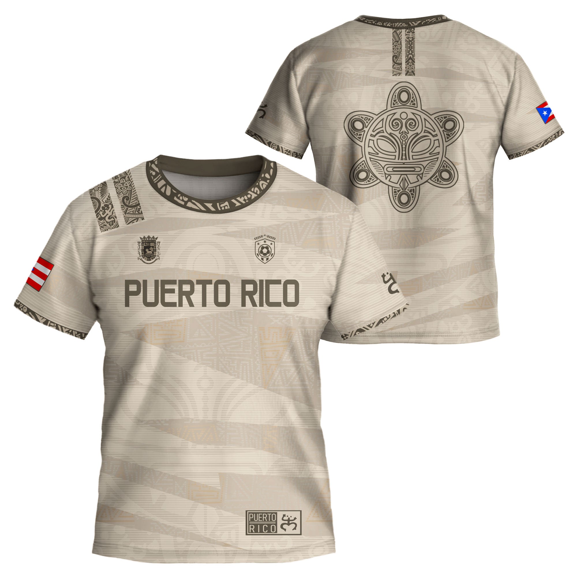 Puerto Rico Kids Youth Beige Gold Taino Tribal Pattern National Heritage Boricua Soccer Jersey