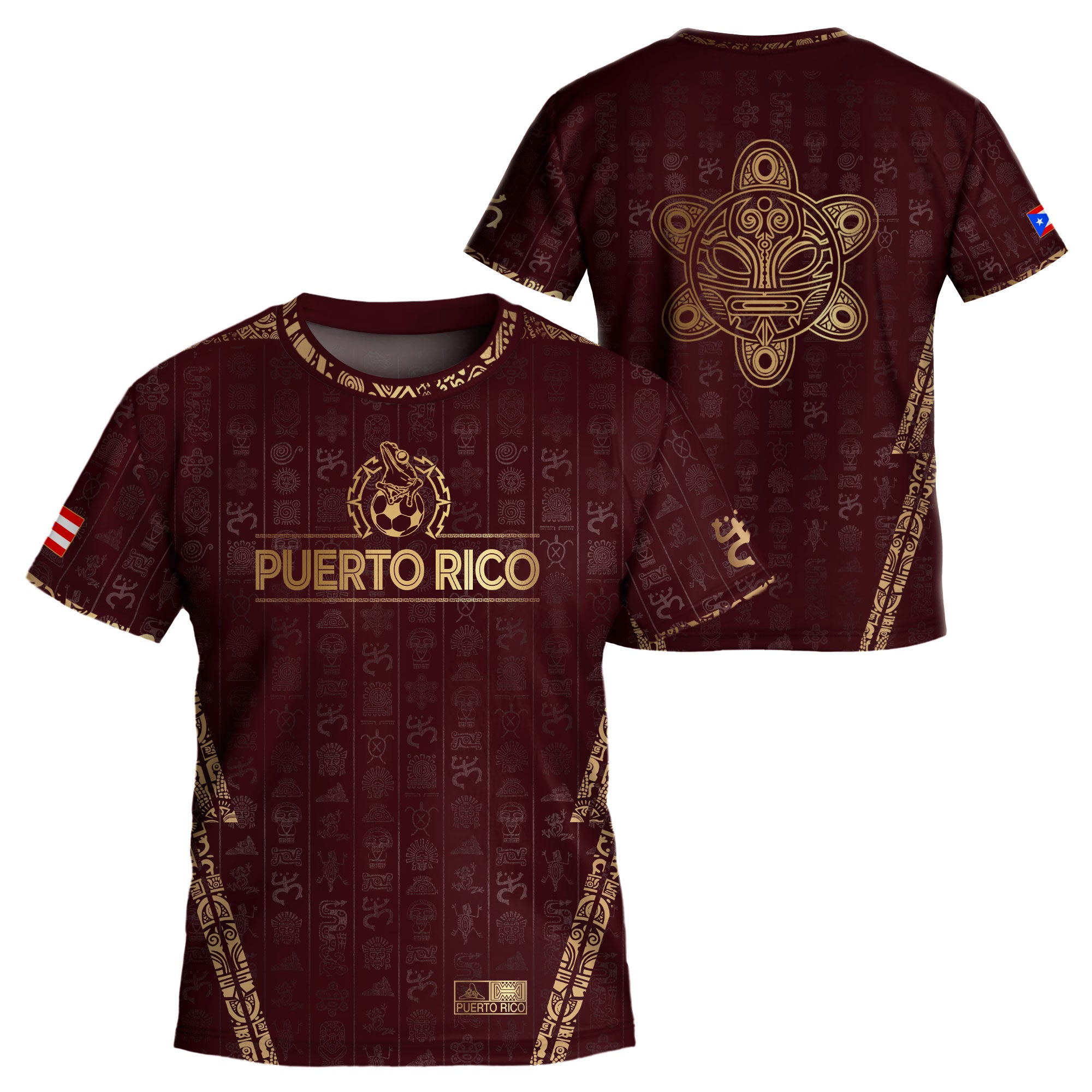 Puerto Rico Kids Youth Maroon Gold Taino Sun National Heritage Boricua Art Soccer Jersey