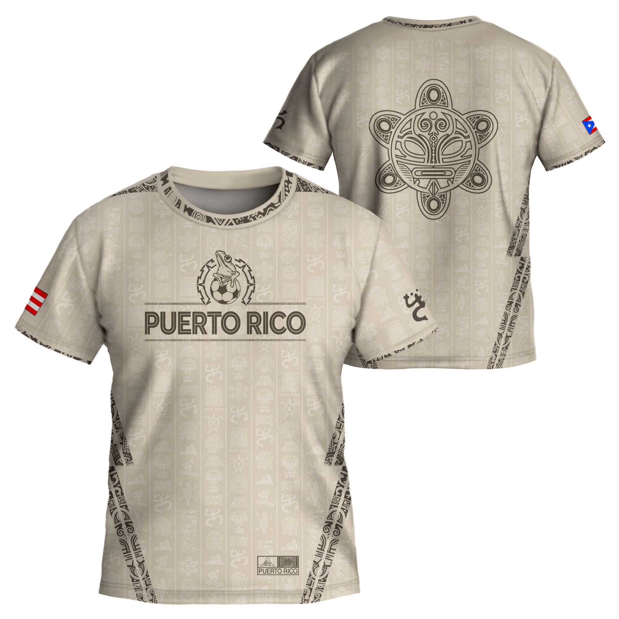 Puerto Rico Kids Youth Beige Gold Taino Sun National Heritage Boricua Art Soccer Jersey