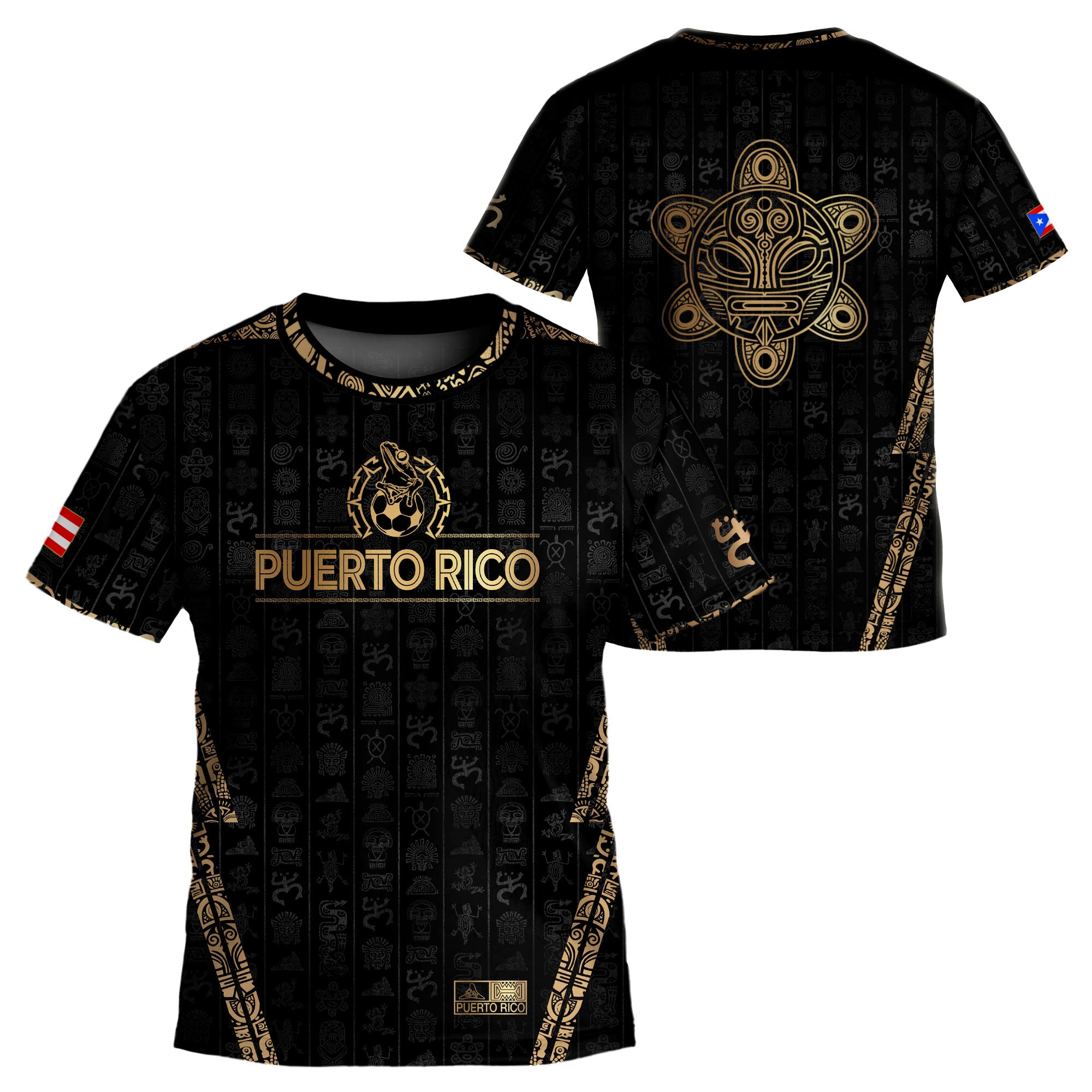 Puerto Rico Kids Youth Black Gold Taino Sun National Heritage Boricua Pride Soccer Jersey