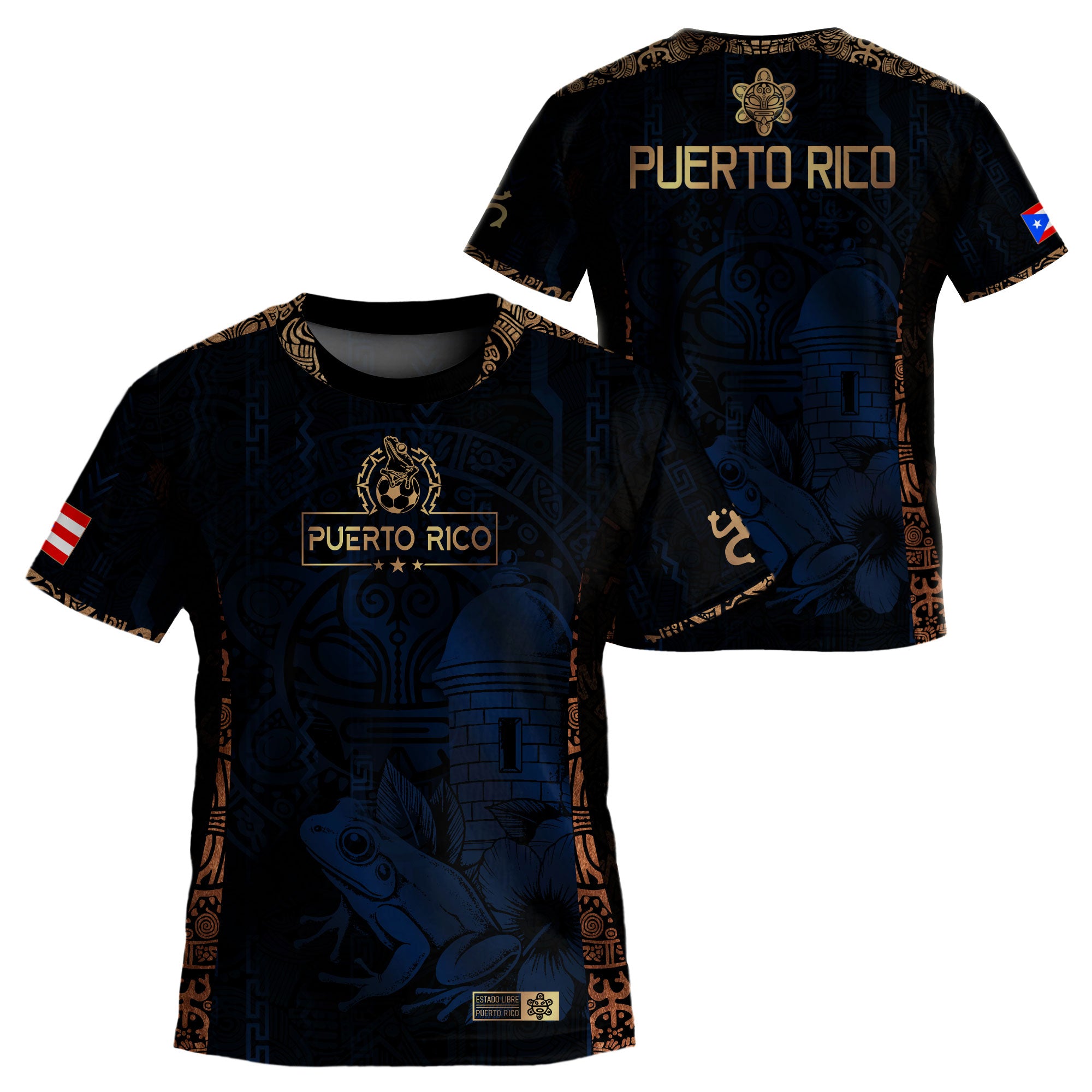 Puerto Rico Kids Youth Navy Gold Taino Sun National Heritage Floral Boricua Pride Soccer Jersey