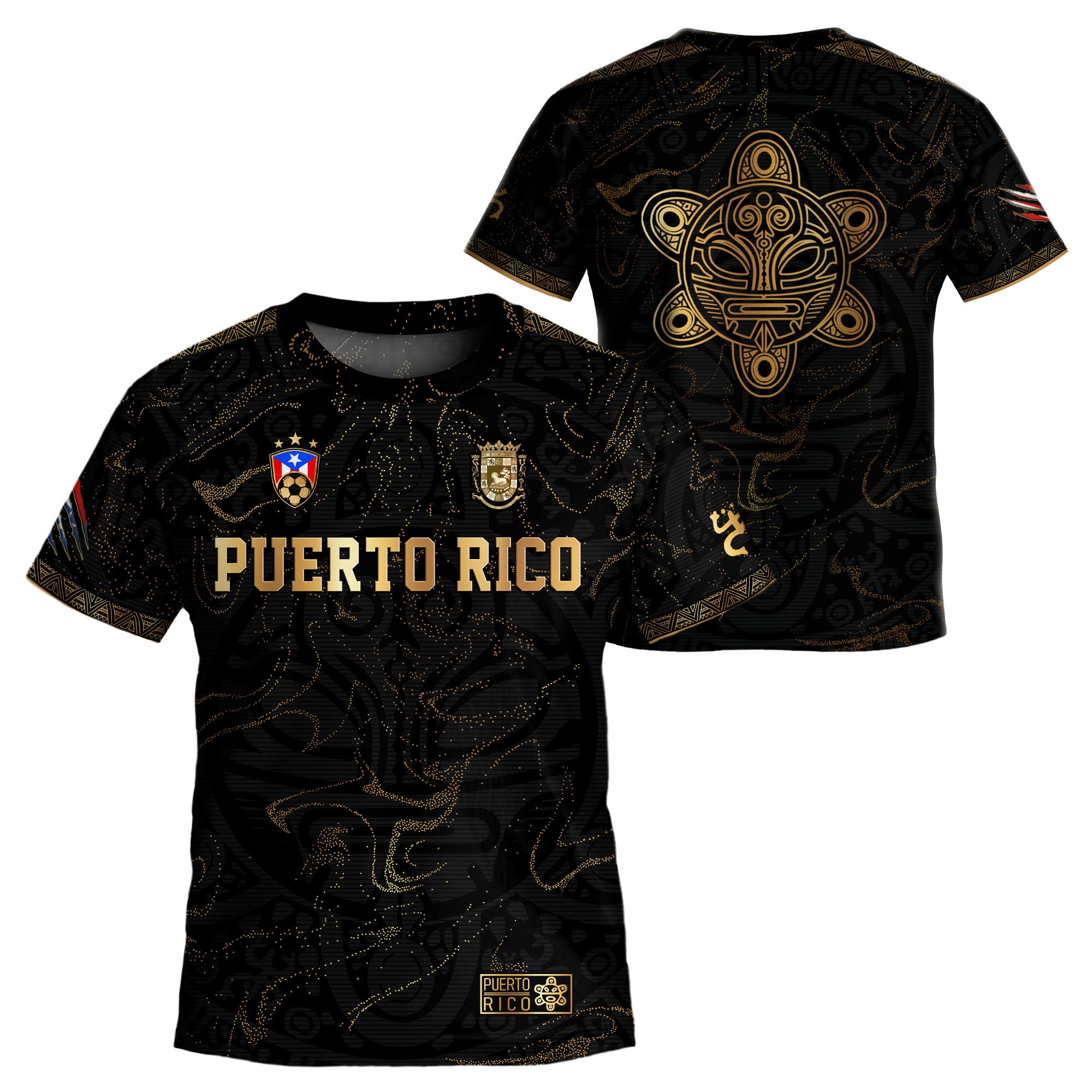 Puerto Rico Kids Youth Black Gold Abstract Taino Sun National Heritage Boricua Soccer Jersey