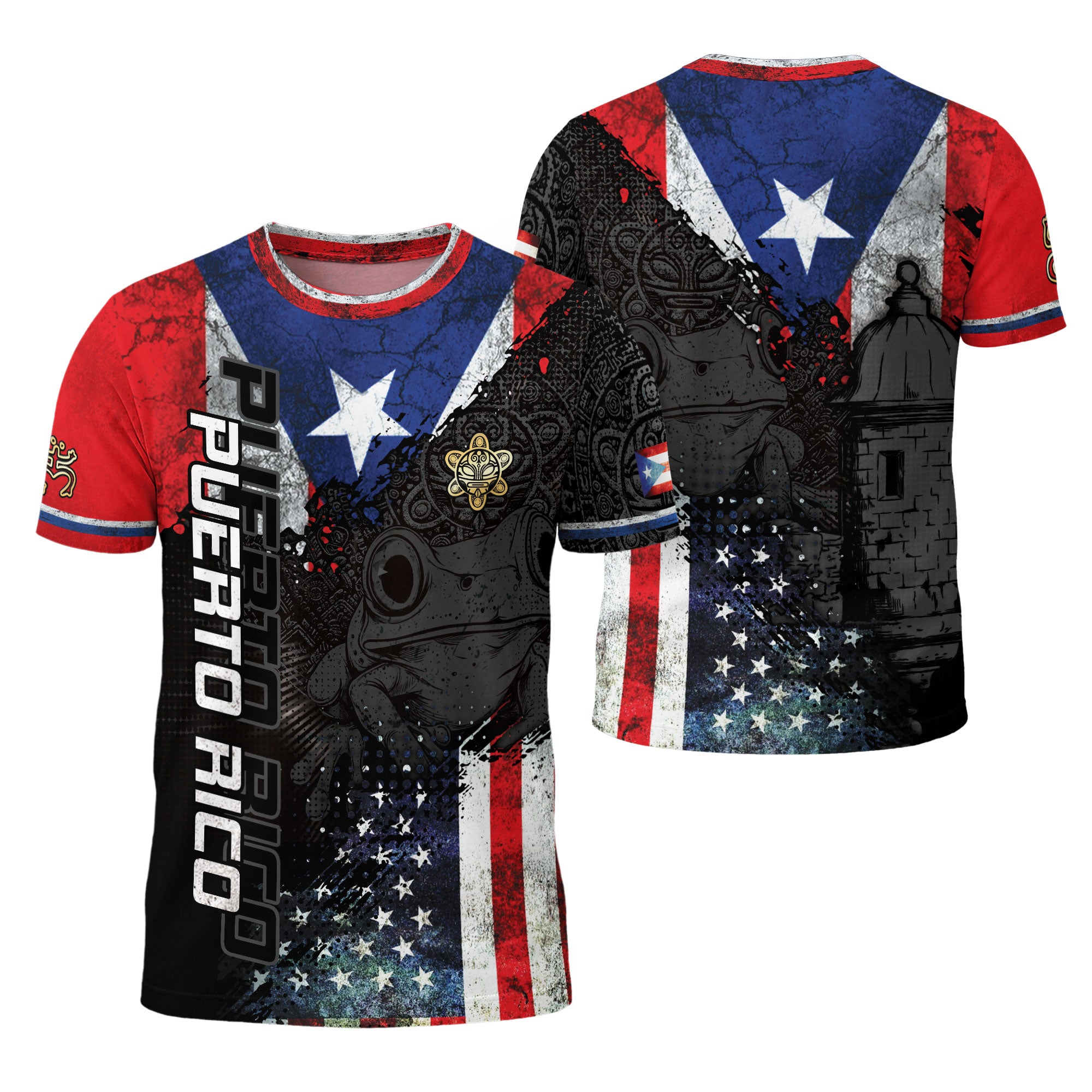 Puerto Rico USA Flag Coqui Frog Taino Heritage Pride American Roots Boricua Shirt