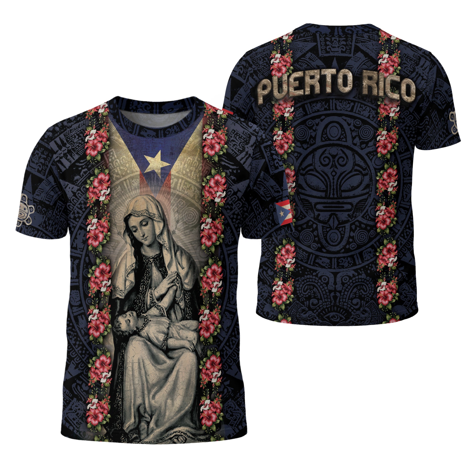 Puerto Rico Virgin Mary Hibiscus Taino Heritage Pride Religious Catholic Shirt
