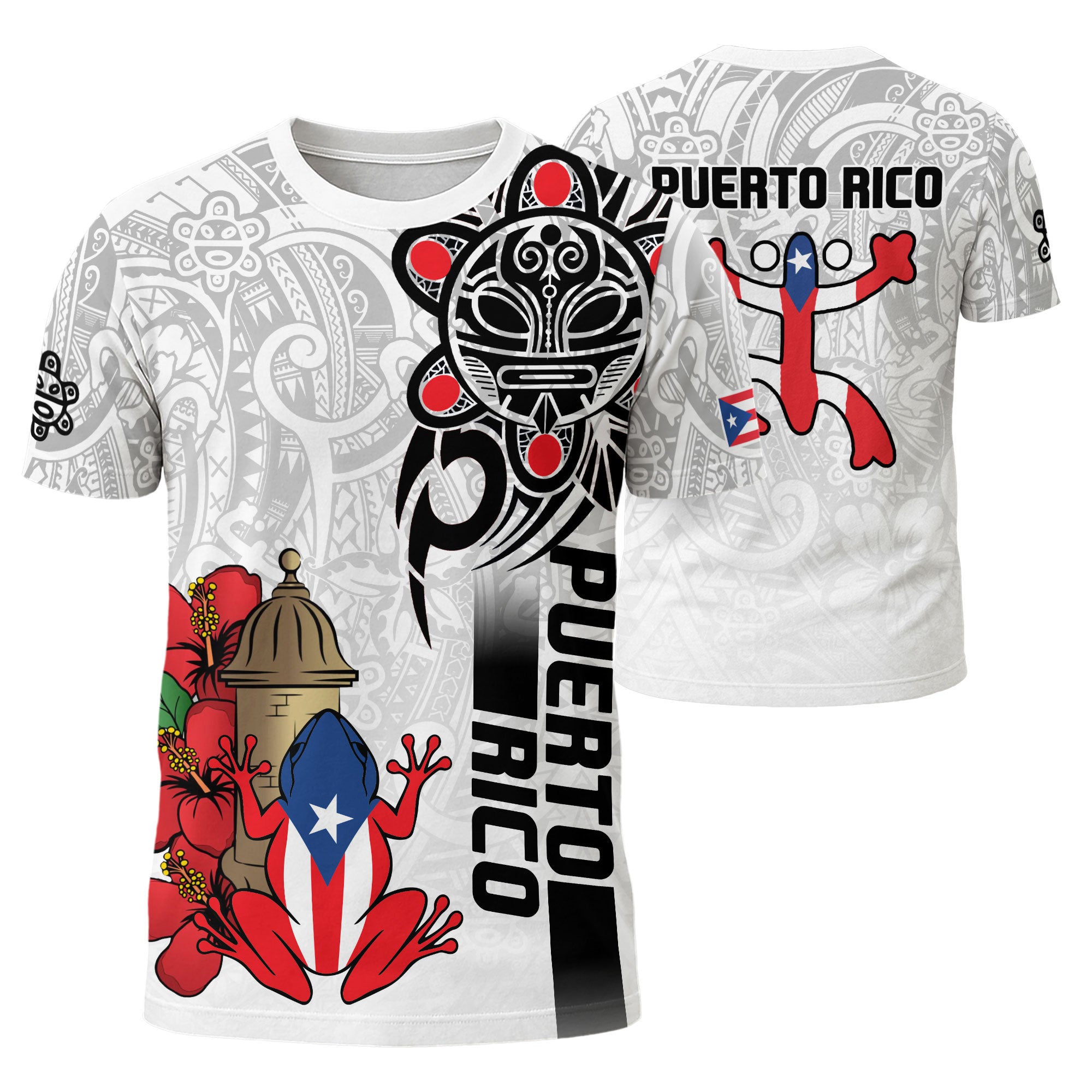Puerto Rico Coqui Rana Taino Art Garita Hibiscus Heritage Pride Boricua Camisa