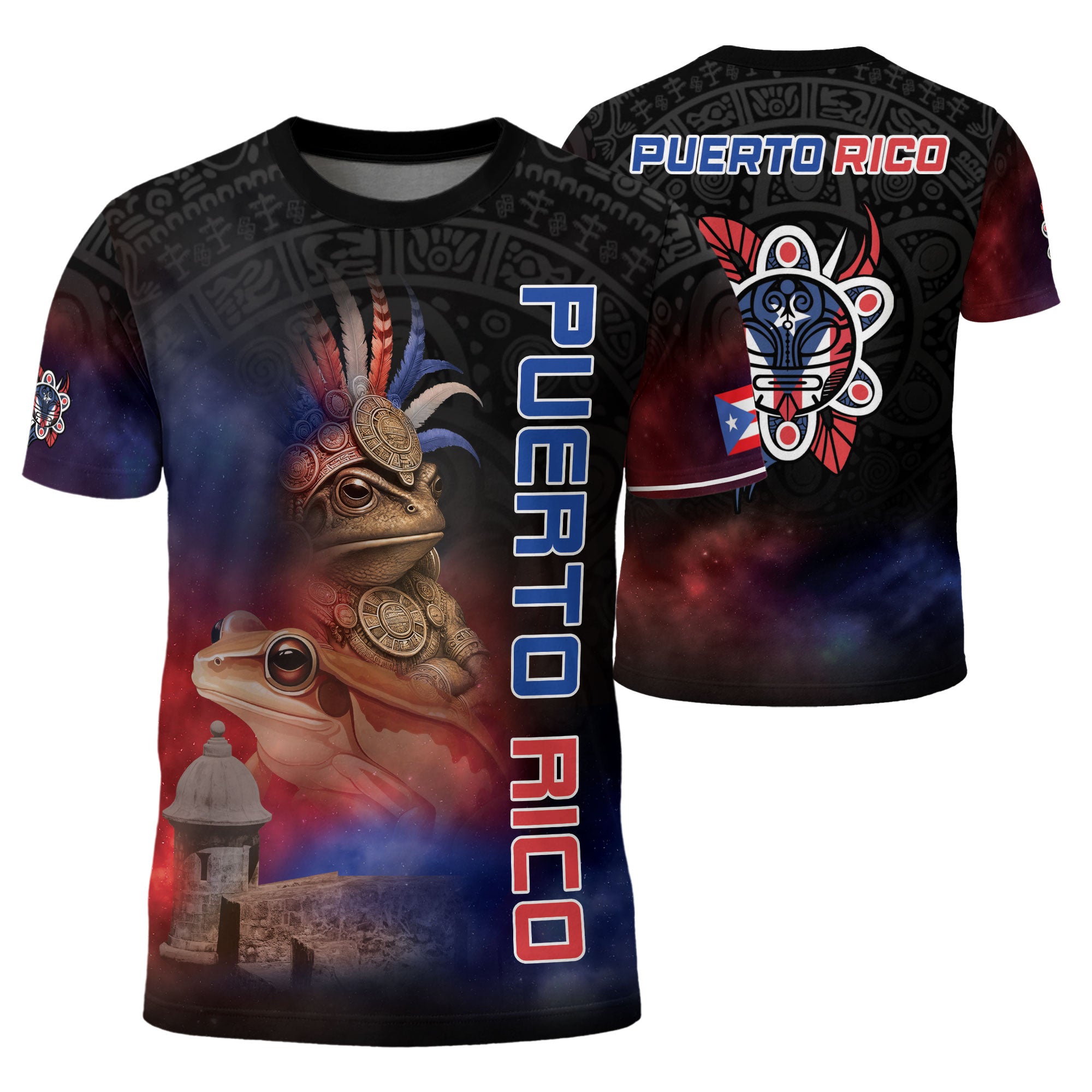 Puerto Rico Coqui Frog Taino Warrior Heritage Boricua Pride Galaxy Nebula Shirt