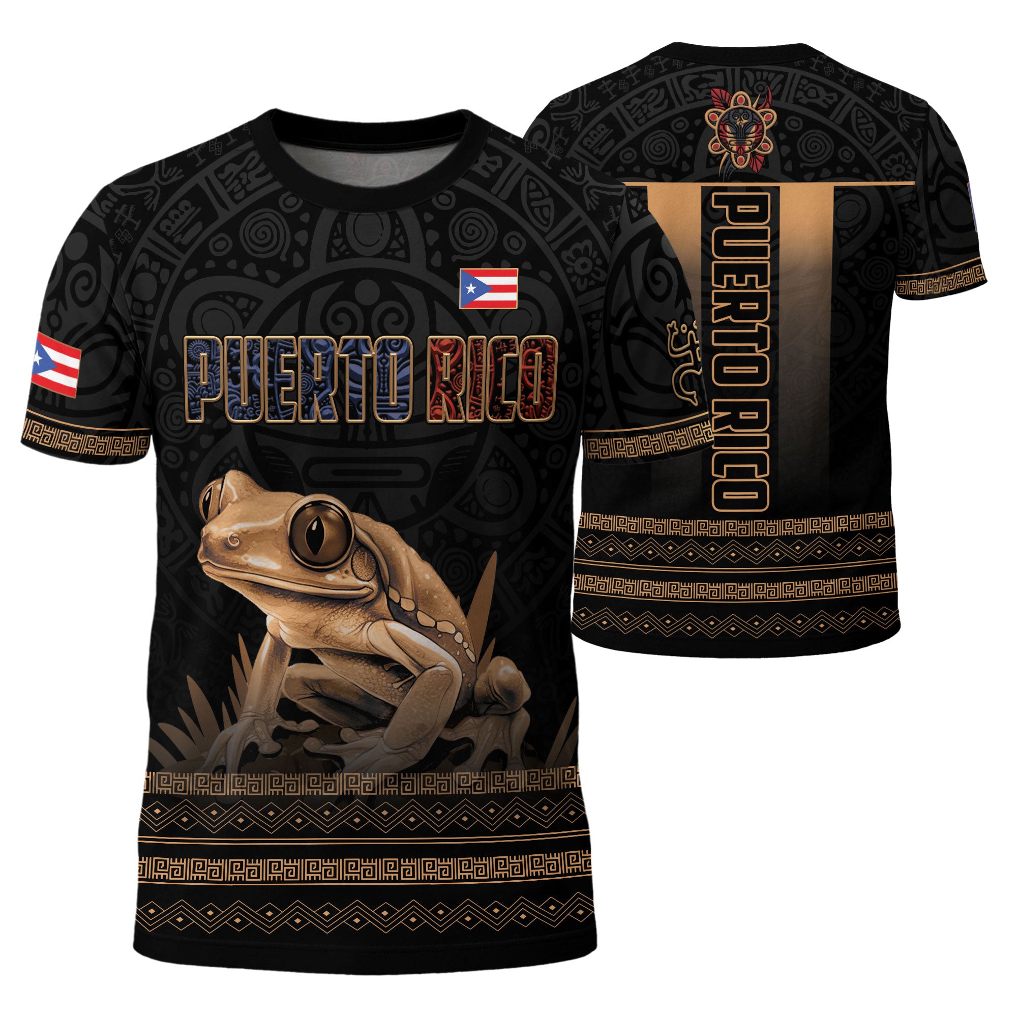 Puerto Rico Coqui Frog Taino Heritage Boricua Pride Tribal Culture Pattern Shirt