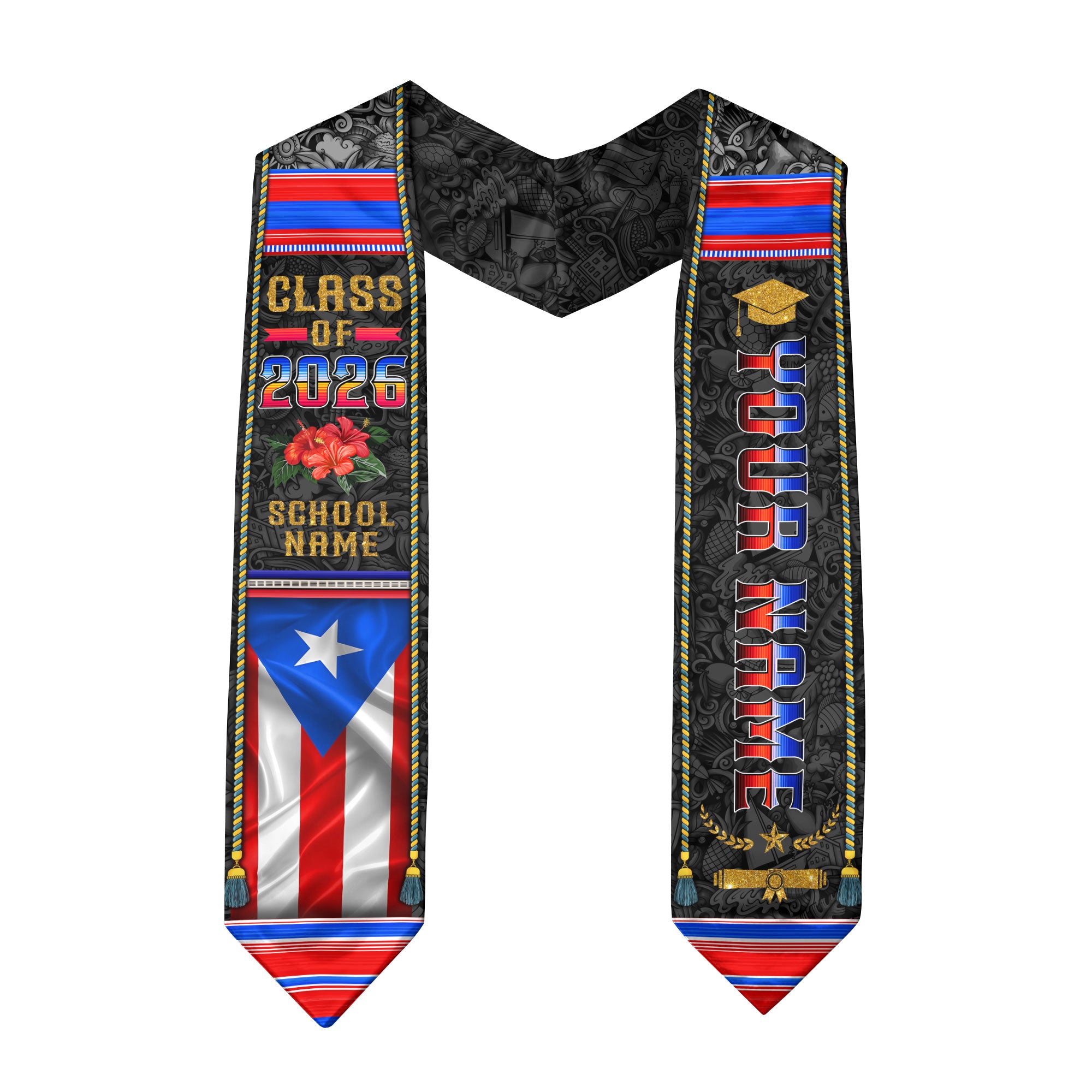 Puerto Rico Graduation Stole 2026 Vintage Custom Puerto Rican Flag Sash Class of 2026