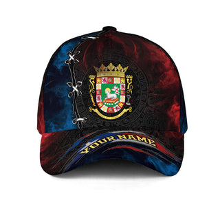 Coat of Arms Blue Custom Puerto Rico Baseball Caps, Flag Red Boricua, Bold 3D Hats Custom Name with Personalized Puerto Rico Caps Detail, Northryn Co.