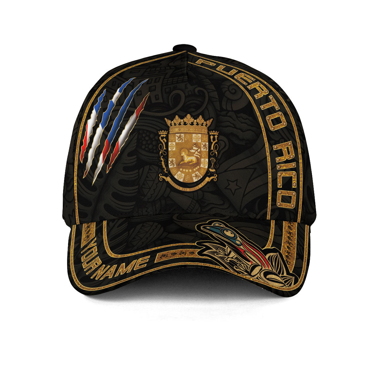 Puerto Rico Baseball Cap Boricua Coat of Arms Custom Name Coqui Frog Heritage Hat