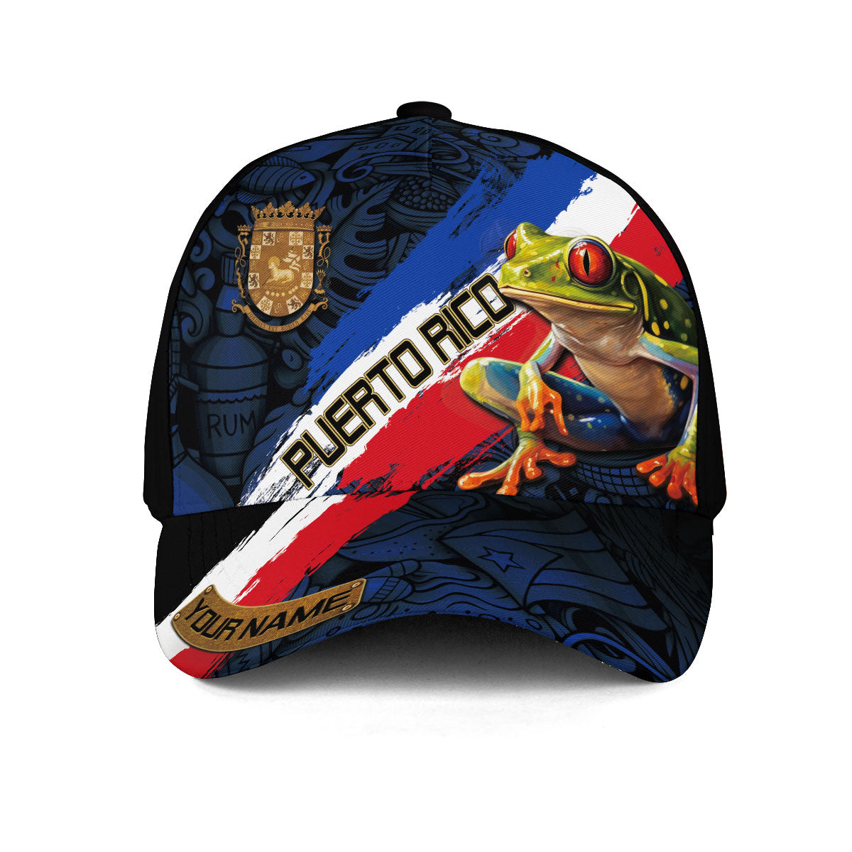 Puerto Rico Baseball Cap Coqui Frog Custom Name Boricua Heritage Hat For Men