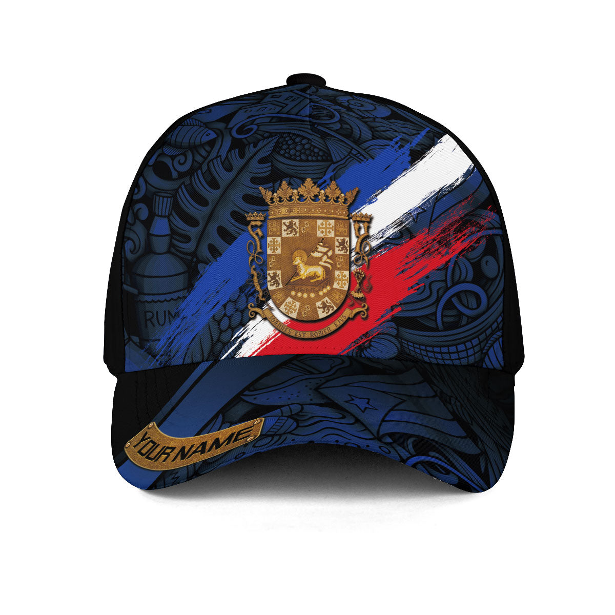 Puerto Rico Baseball Cap Boricua Coat of Arms Custom Name Blue Red Heritage Hat