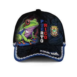 Coqui Frog Custom Puerto Rico Baseball Caps, Wave Design Boricua Heritage, 3D Hats Custom Name with Personalized Puerto Rico Caps Style, Northryn Co.