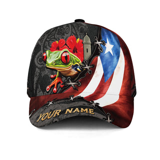 Coqui Frog Custom Puerto Rico Baseball Caps, Hibiscus Puerto Rican Pride, Personalized Puerto Rico Caps with 3D Hats Custom Name Style, Northryn Co.