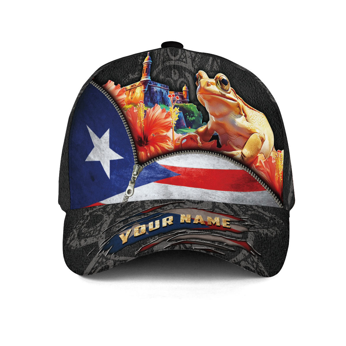Puerto Rico Baseball Cap El Morro Coqui Frog Custom Name Puerto Rican Heritage Hat