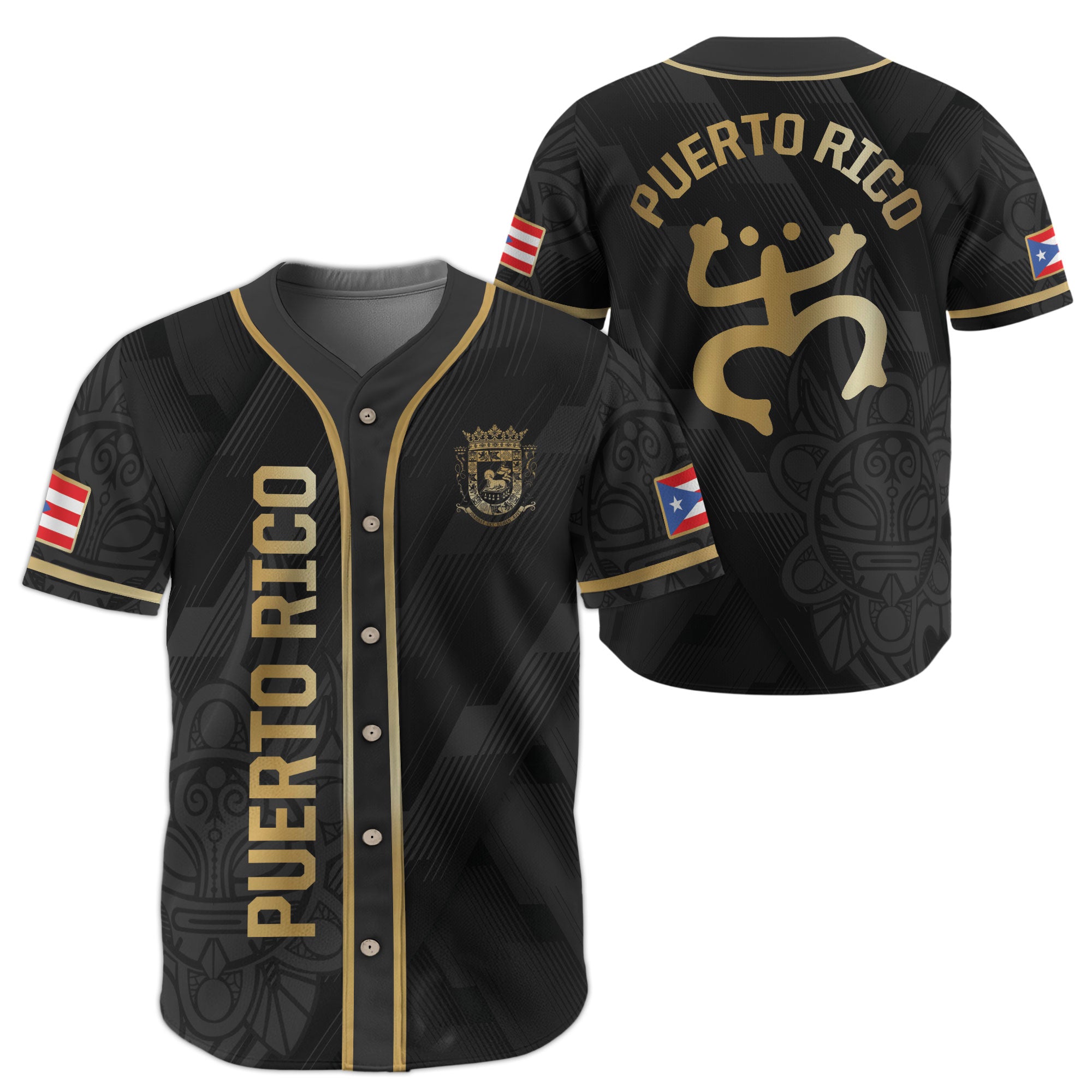 Puerto Rico Boricua Jerseys Black Gold Tribal National Heritage Baseball Jersey