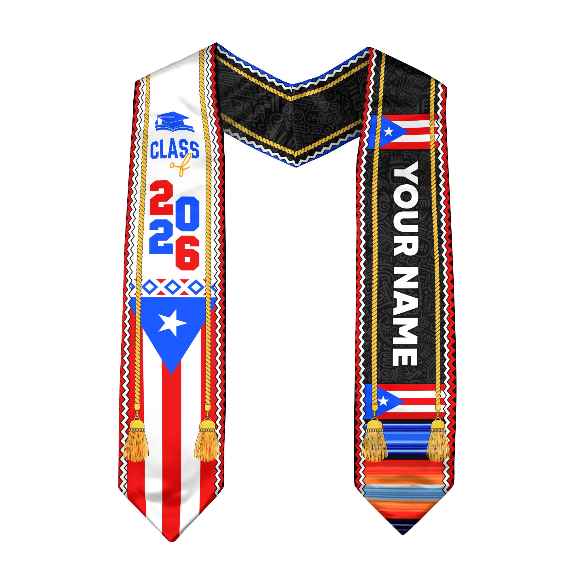 Custom Puerto Rico American Flag Graduation Sash 2026 Tassels Puerto Rican Graduation Stole