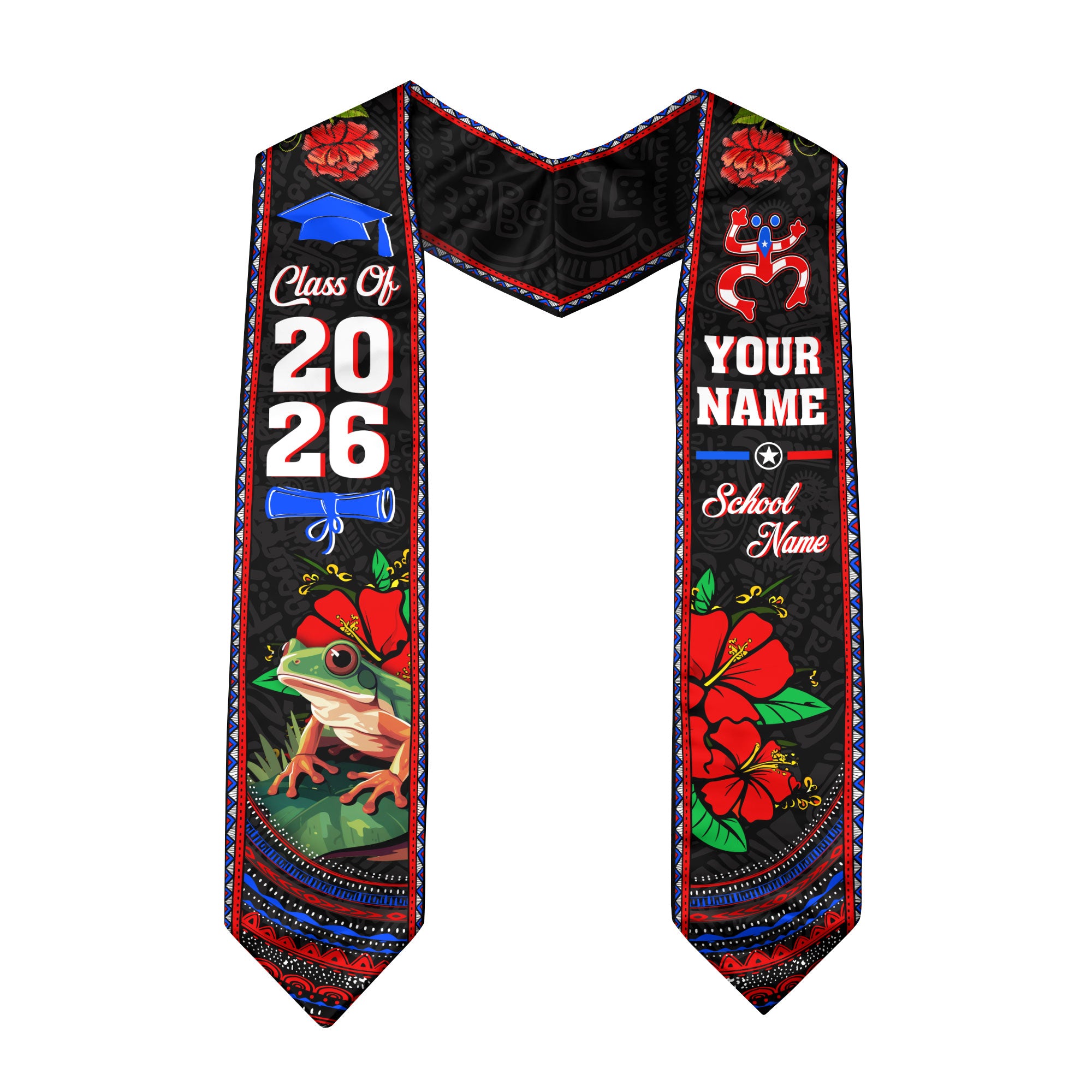Custom Puerto Rico Graduation Stole 2026 Coqui Frog Floral Heritage Graduation Sash