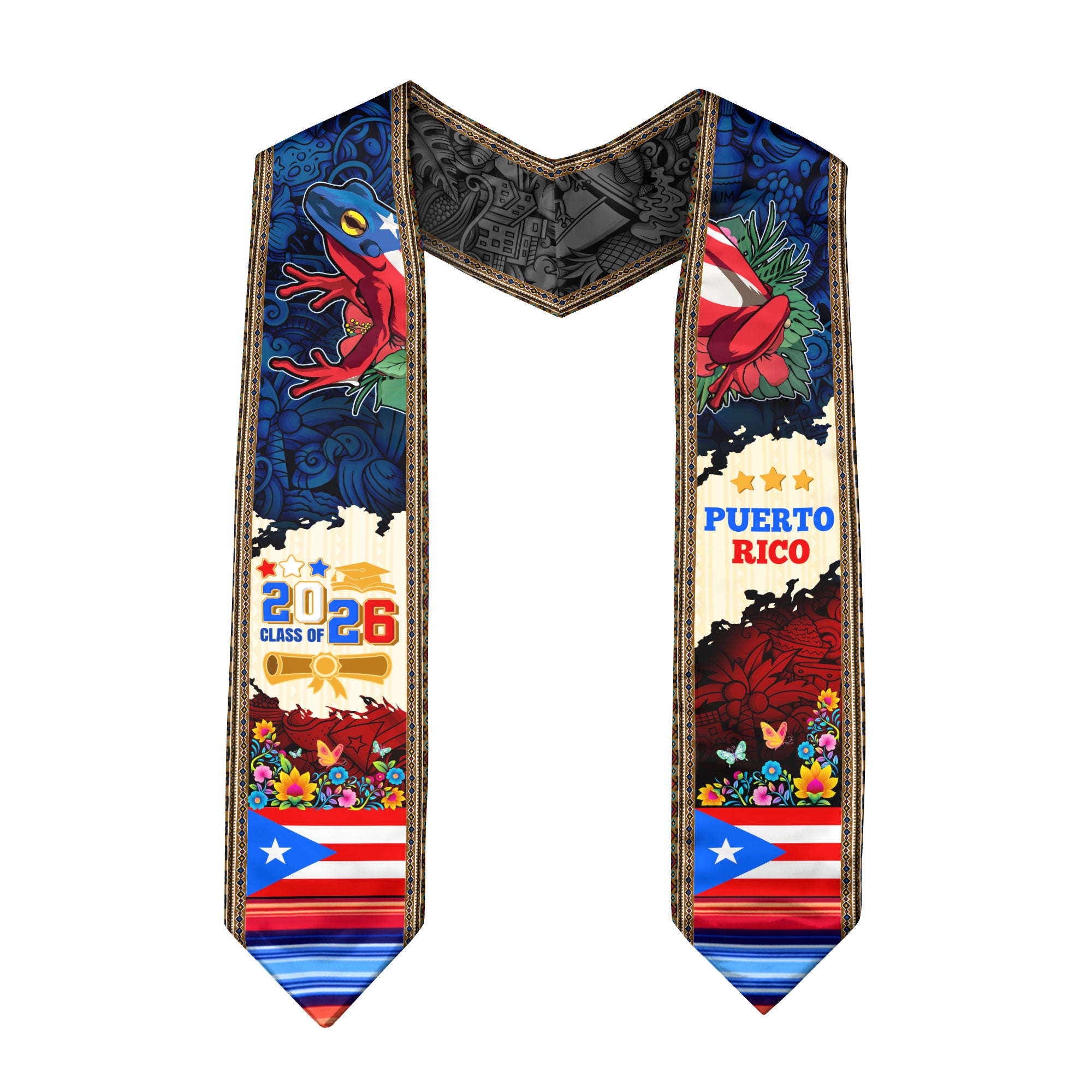 Puerto Rico Flag Coqui Frog Class of 2026 Heritage Culture Graduation Sash Graduation Stole