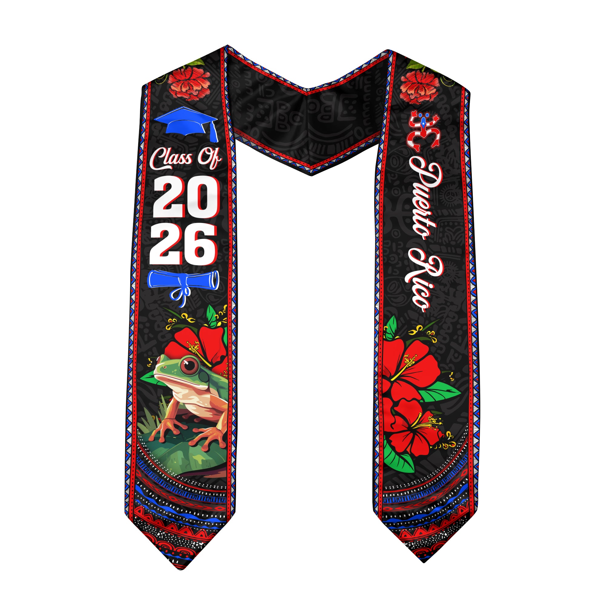 Puerto Rico Coqui Frog Hibiscus Flower Heritage Class of 2026 Graduation Sash Graduation Stole
