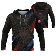 Puerto Rico Hoodies with Map Boricua, Coqui Frog Taino Tribal Black Red Blue Heritage, All Over Print Hoodies with Bold 3D Hoodies Style, Northryn Co.