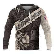Beige Gray Puerto Rico Hoodies, Boricua Coqui Frog El Morro Taino Tribal, All Over Print Hoodies with the Visual Depth of 3D Hoodies, Northryn Co.