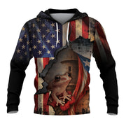 USA Flag Black Red Puerto Rico Hoodies, Boricua Coqui Frog El Morro Torn White Blue, All Over Print Hoodies with Bold 3D Hoodies Style, Northryn Co.