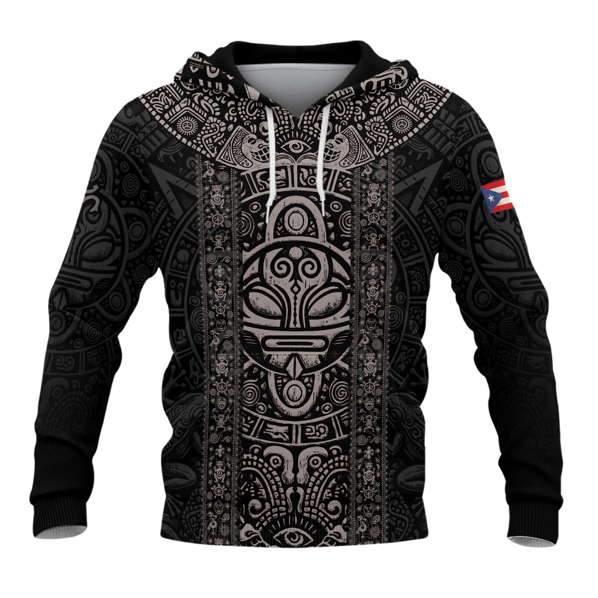 Puerto Rico Taino Tribal Mask Sun Heritage National Pride Black Boricua Hoodie