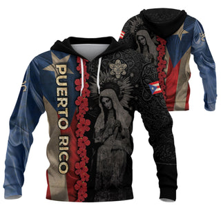 Flag Boricua Black Gold Puerto Rico Hoodies, Virgin Mary Blessed Mother Taino, Distinctive 3D Hoodies Inspired by All Over Print Hoodies, Northryn Co.