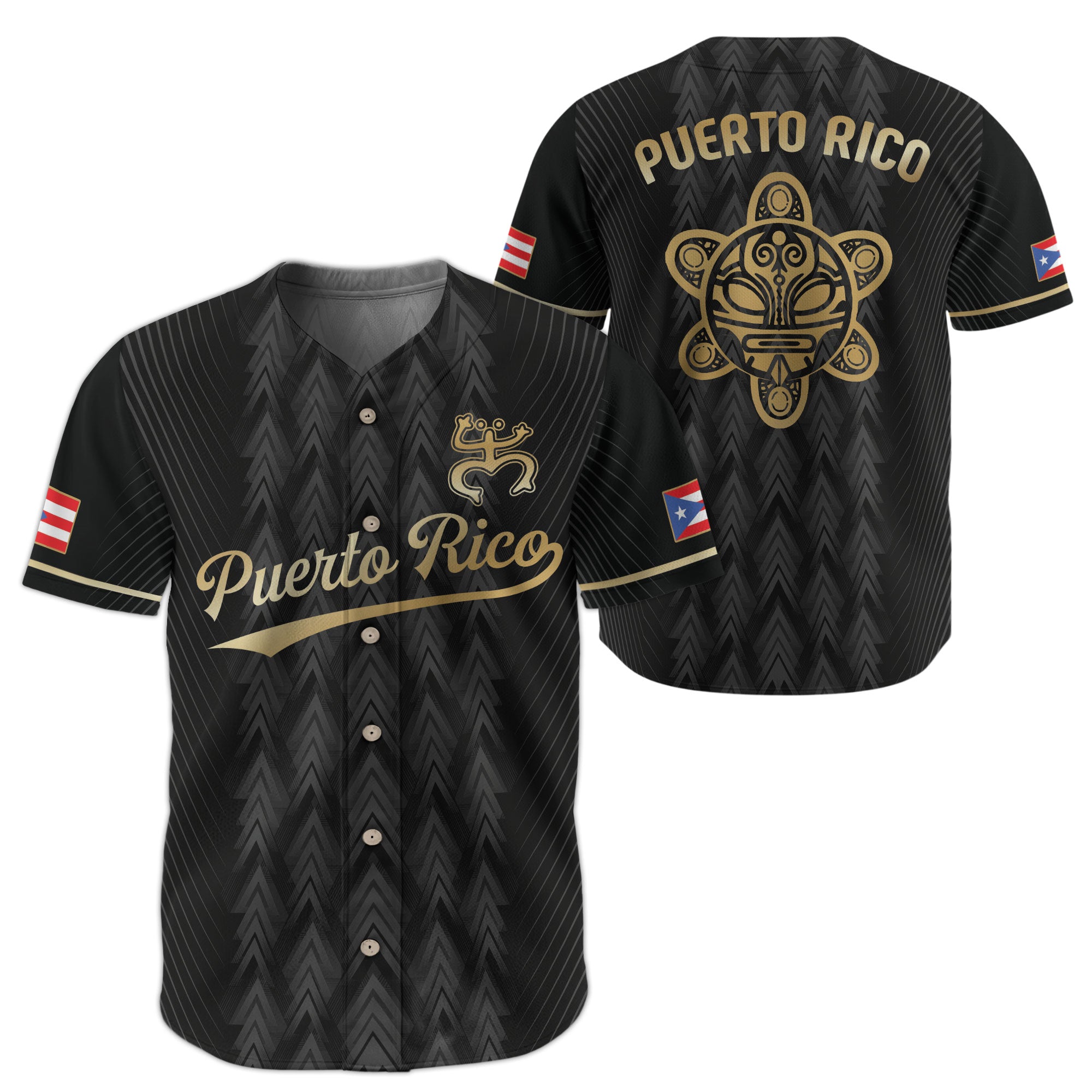 Puerto Rico Boricua Black Gold Taino Tribal National Heritage Baseball Jersey