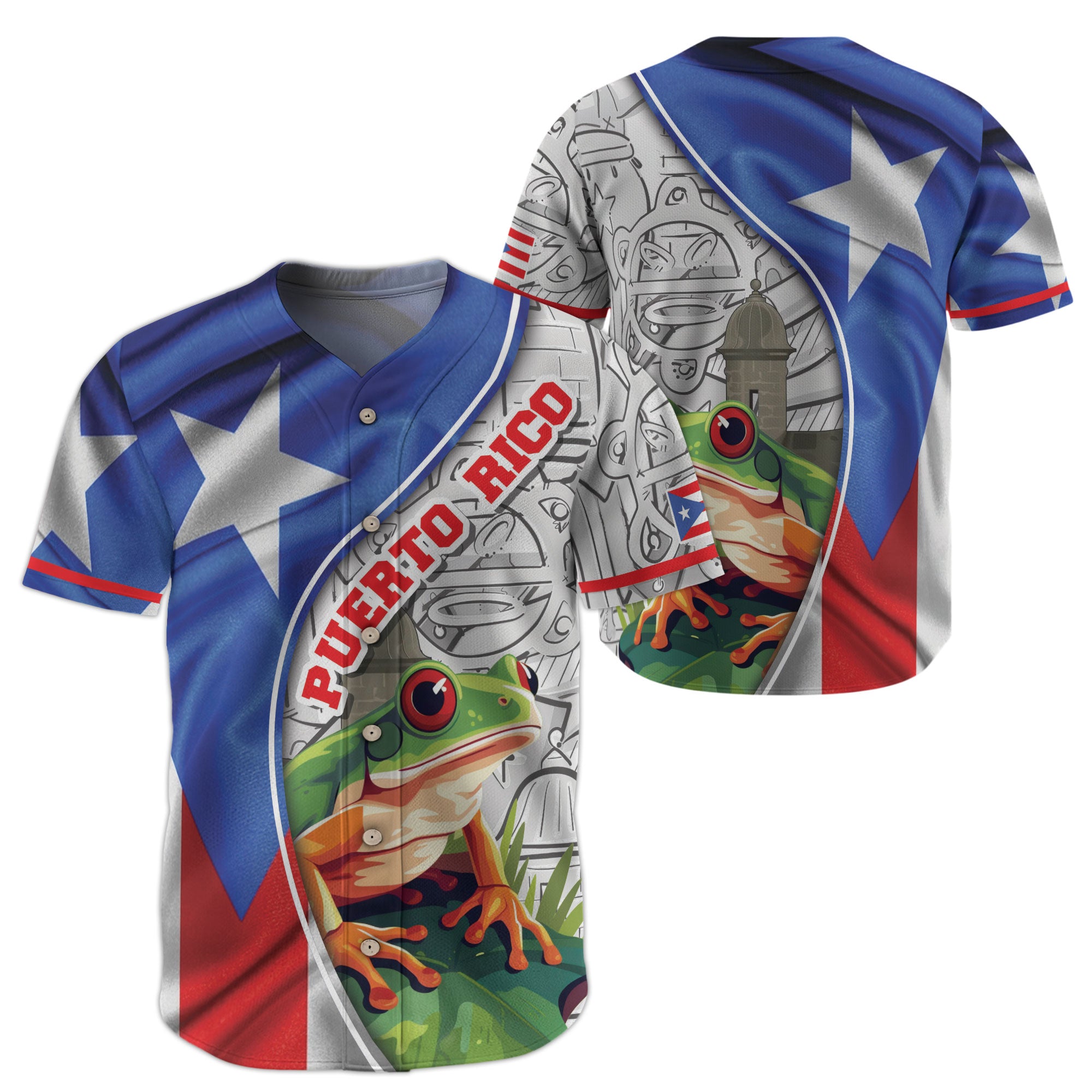 Puerto Rico Boricua Flag Coqui Frog Heritage Tropical Graphic Baseball Jersey