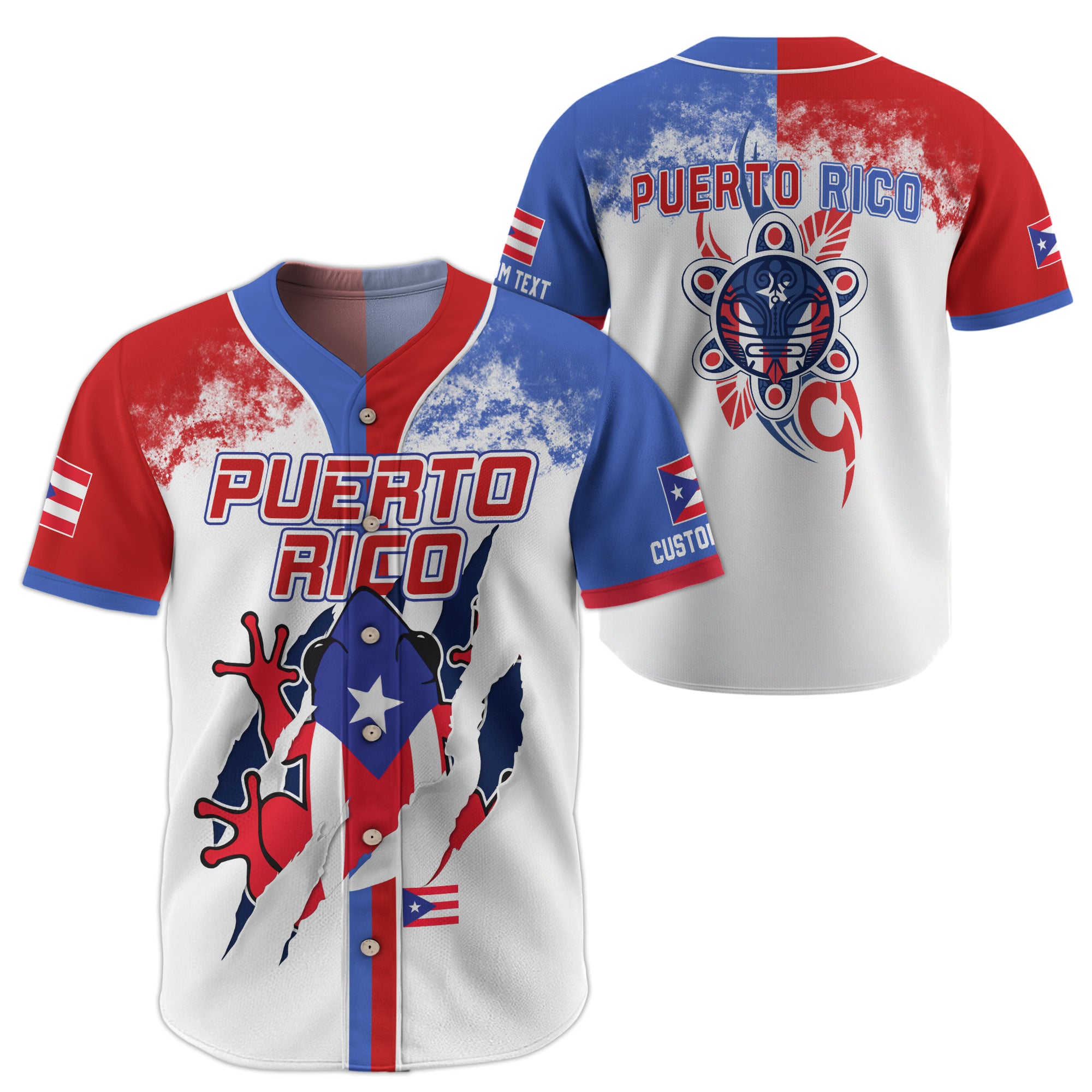 Puerto Rico Boricua Flag White Red Blue Paint Splatter Graphic Baseball Jersey