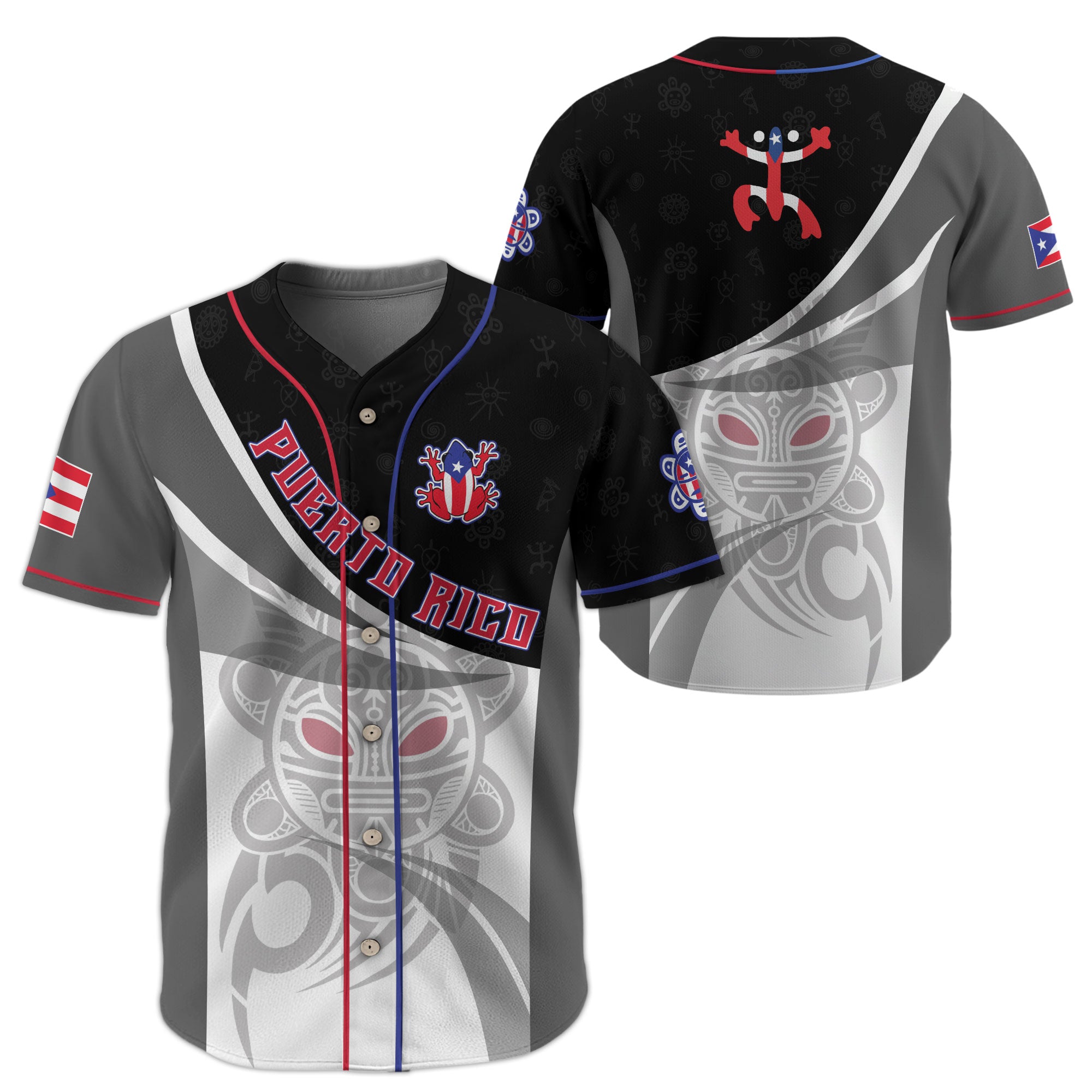 Puerto Rico Boricua Gray Red Fortress Coqui Frog Heritage Graphic Baseball Jersey