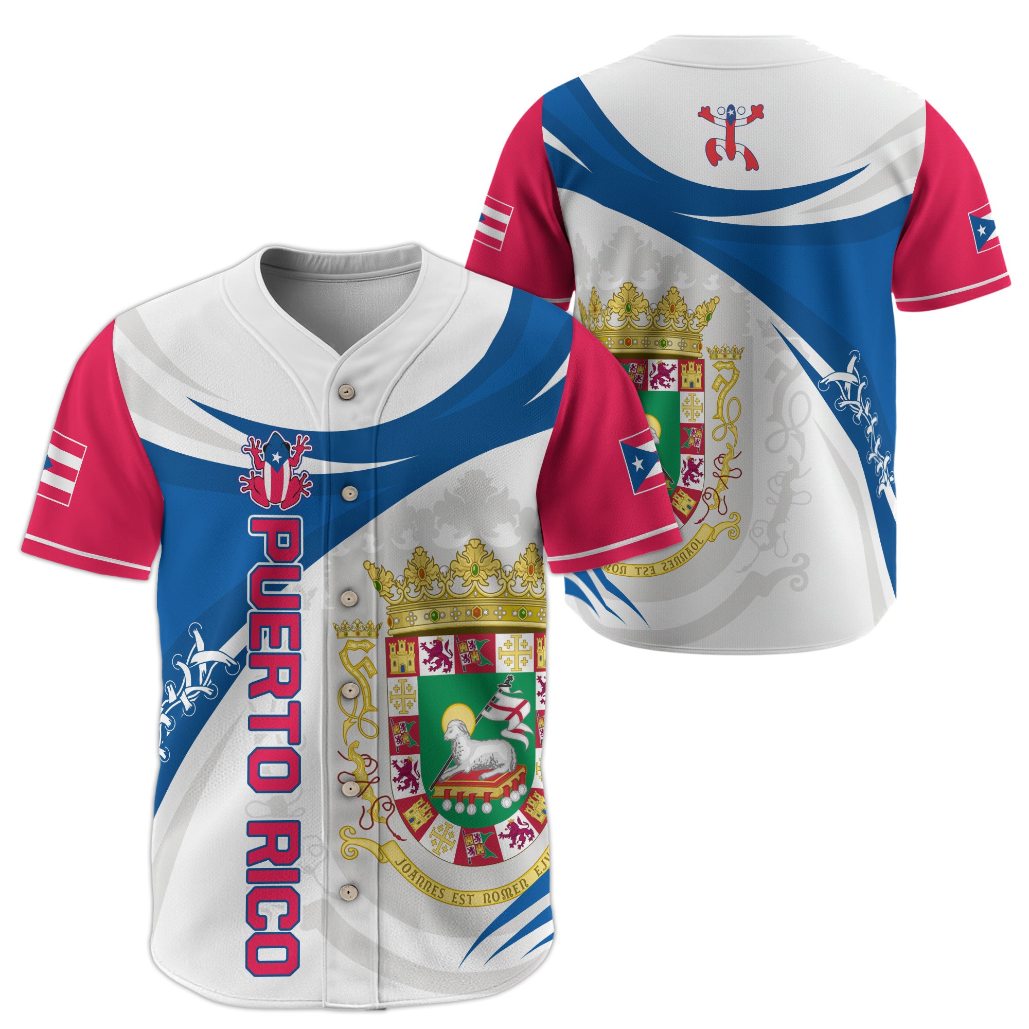 Puerto Rico Boricua White Royal Coat Of Arms Flag Heritage Graphic Baseball Jersey