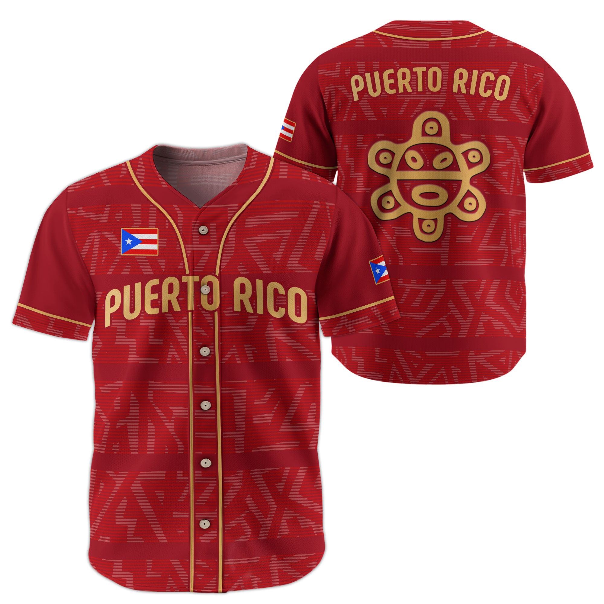 Puerto Rico Boricua Red Gold Taino Sun National Heritage Graphic Baseball Jersey