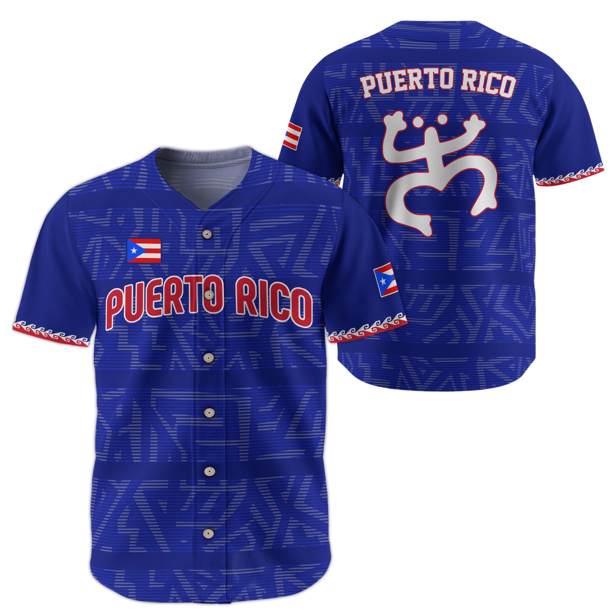 Puerto Rico Boricua Navy Royal Blue Taino Pattern Coqui Frog Baseball Jersey