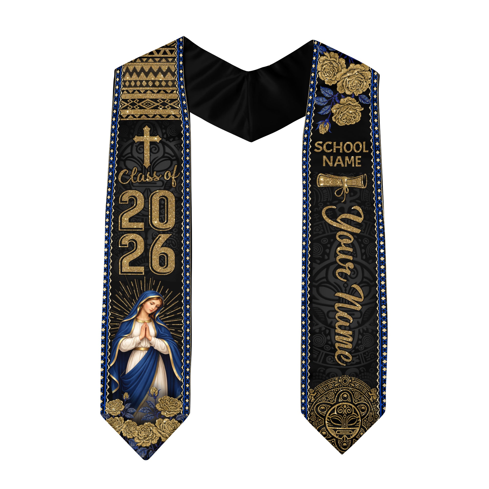 Mexico Graduation Stole Custom 2026 Virgin Mary Cross Aztec Sash Gift