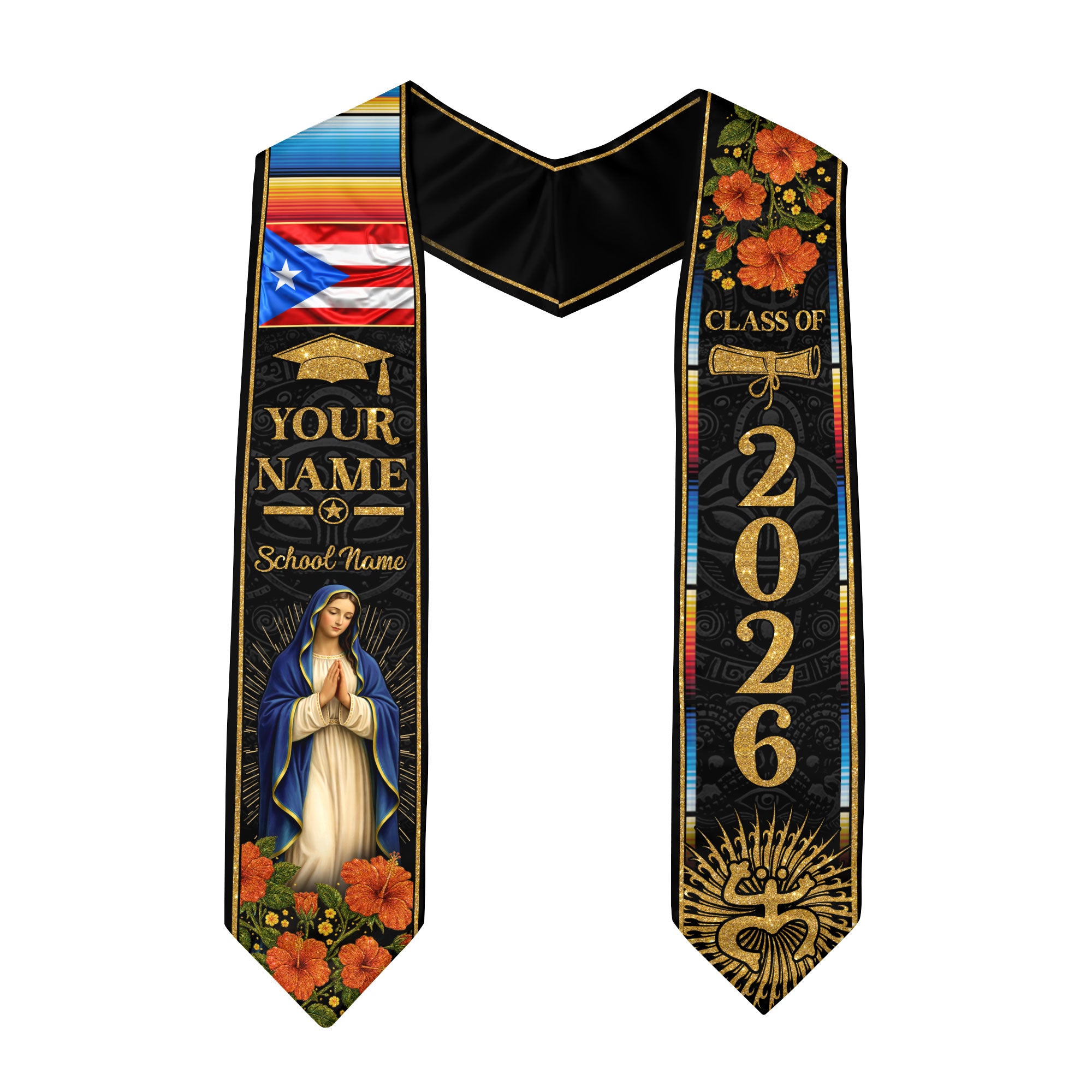 Custom Puerto Rico Graduation Stole Class of 2026, Personalized Name & School Sash
