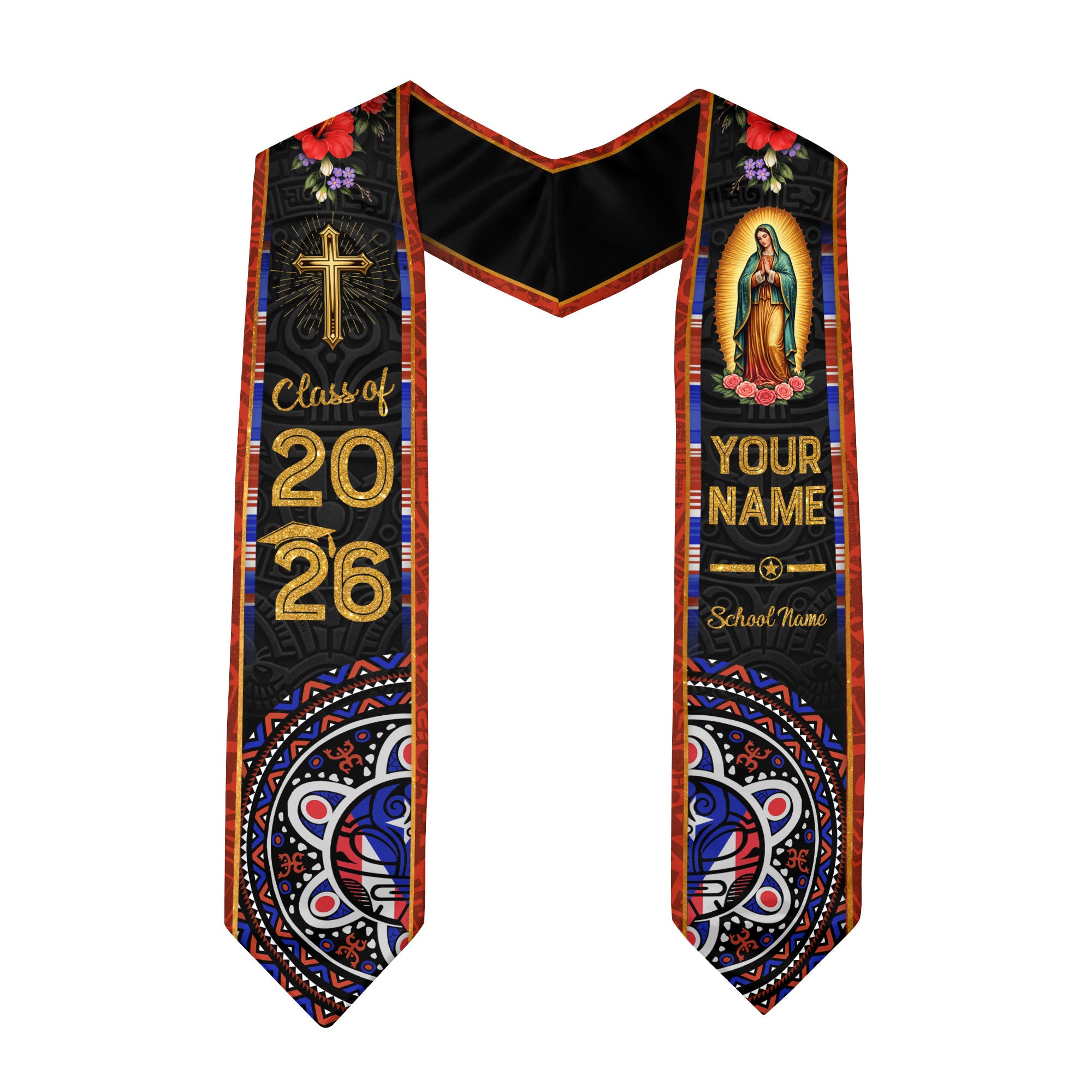 Custom Mexico Graduation Stole Class of 2026, Personalized Name Catholic Design