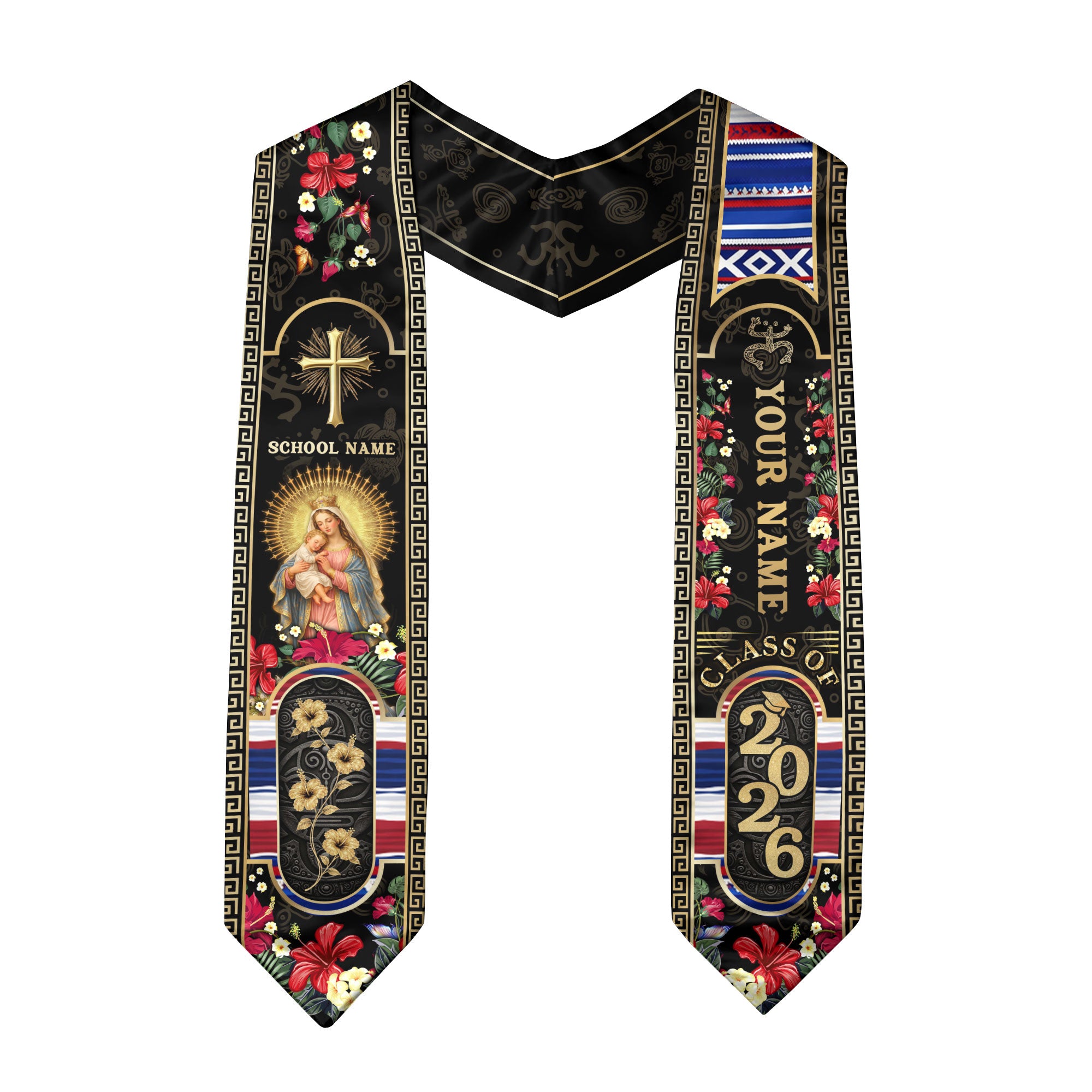 Puerto Rico Graduation Stole 2026 - Personalized Name School Coqui Floral Sash