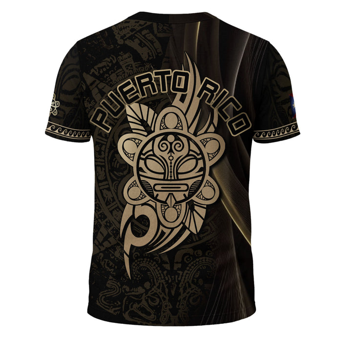 Puerto Rico Shirt with Boricua Taino Tribal, Coqui Frog Black Gold Scratch National Pride, All Over Print Tee with Bold 3D T-Shirt Style, Northryn Co.