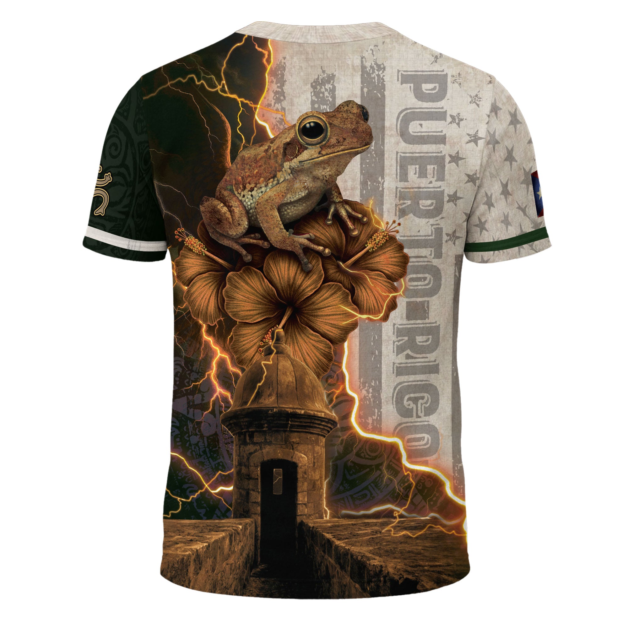 Puerto Rico Boricua Coqui Frog El Morro Lightning Beige Brown Green National Shirt