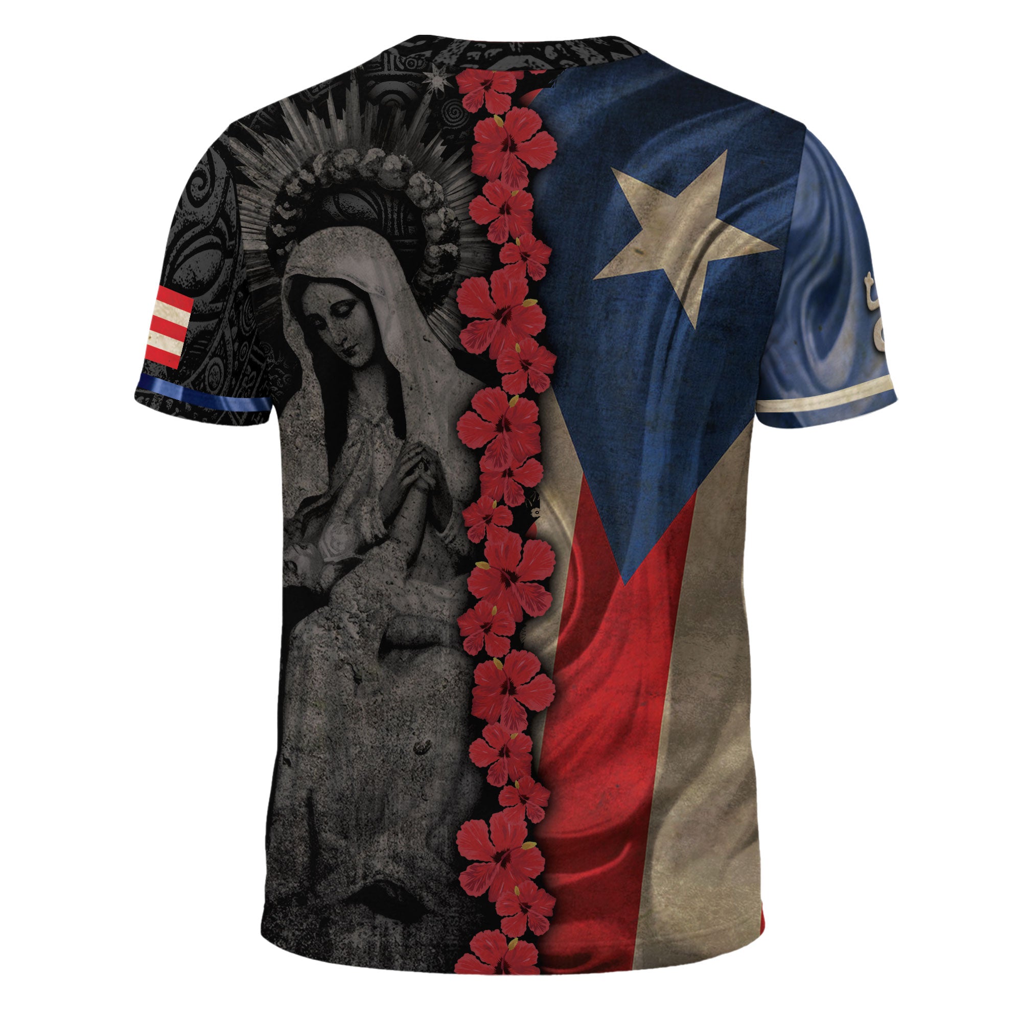 Puerto Rico Flag Virgin Mary Hibiscus Taino Heritage Pride Faith Boricua Shirt